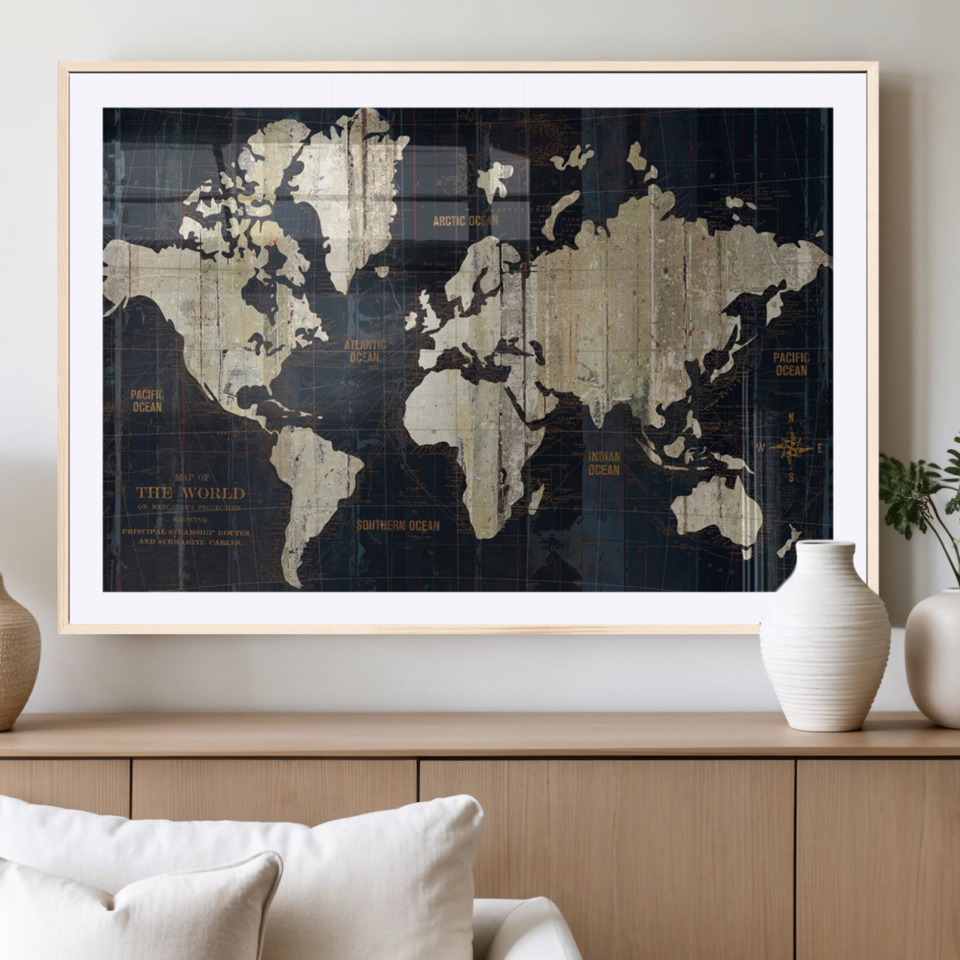MGC-FP-36x24 - Push Pin World Map Canvas Print – Framed Wall Art for Couples to Track Their Travels – Anniversary