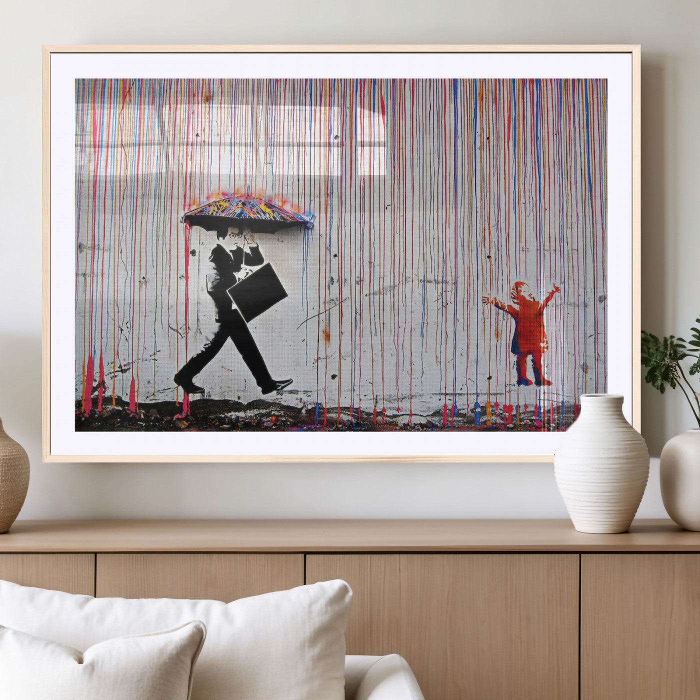 MGC-FP-36x24 - Banksy Wall Art Canvas Print, Framed Graffiti Art Picture Print, Banksy Urban Graffiti Perfect Modern Decor Artwork