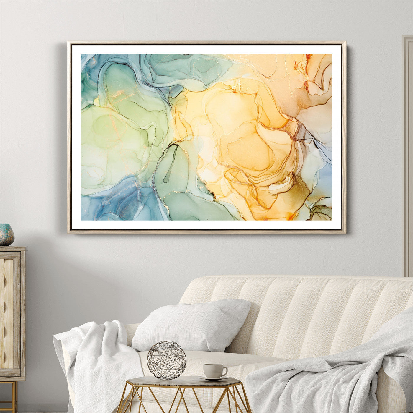42195-MGV-CV-36X24-Green and Yellow Marble Fluid Effect Wall Art, Green and Yellow Marble Canvas Wall Art Print
