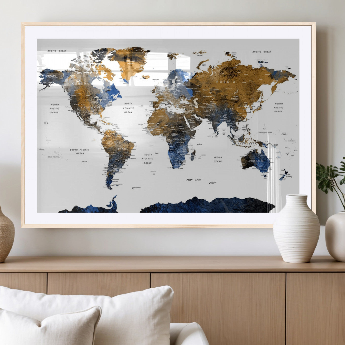 MGC-FP-36x24 - World Map Wall Art Canvas Print for Home and Office Decor