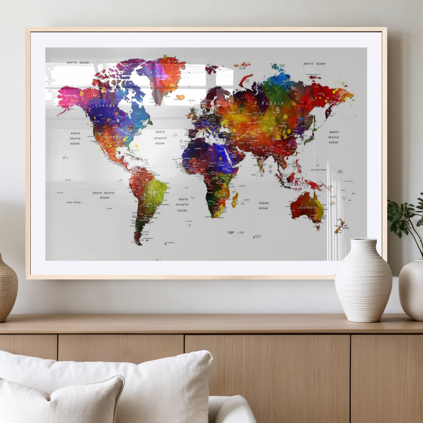 MGC-FP-36x24 - Push Pin World Map Canvas Print – Framed Wall Art for Couples to Track Their Travels – Anniversary