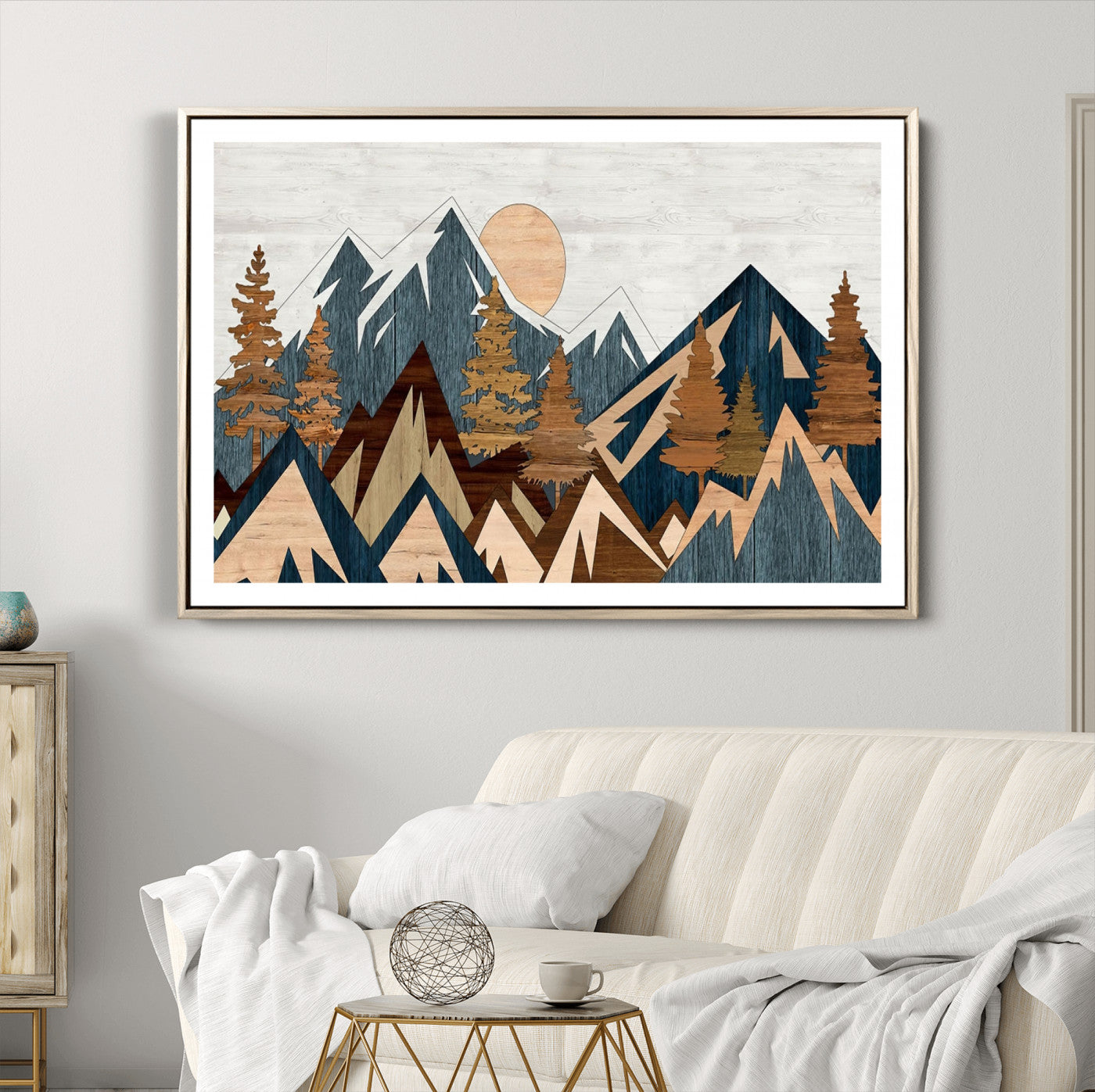 91467-MGV-CV-36X24-Abstract Wood Panel Effect Mountain Range Top Wall Art Canvas Print