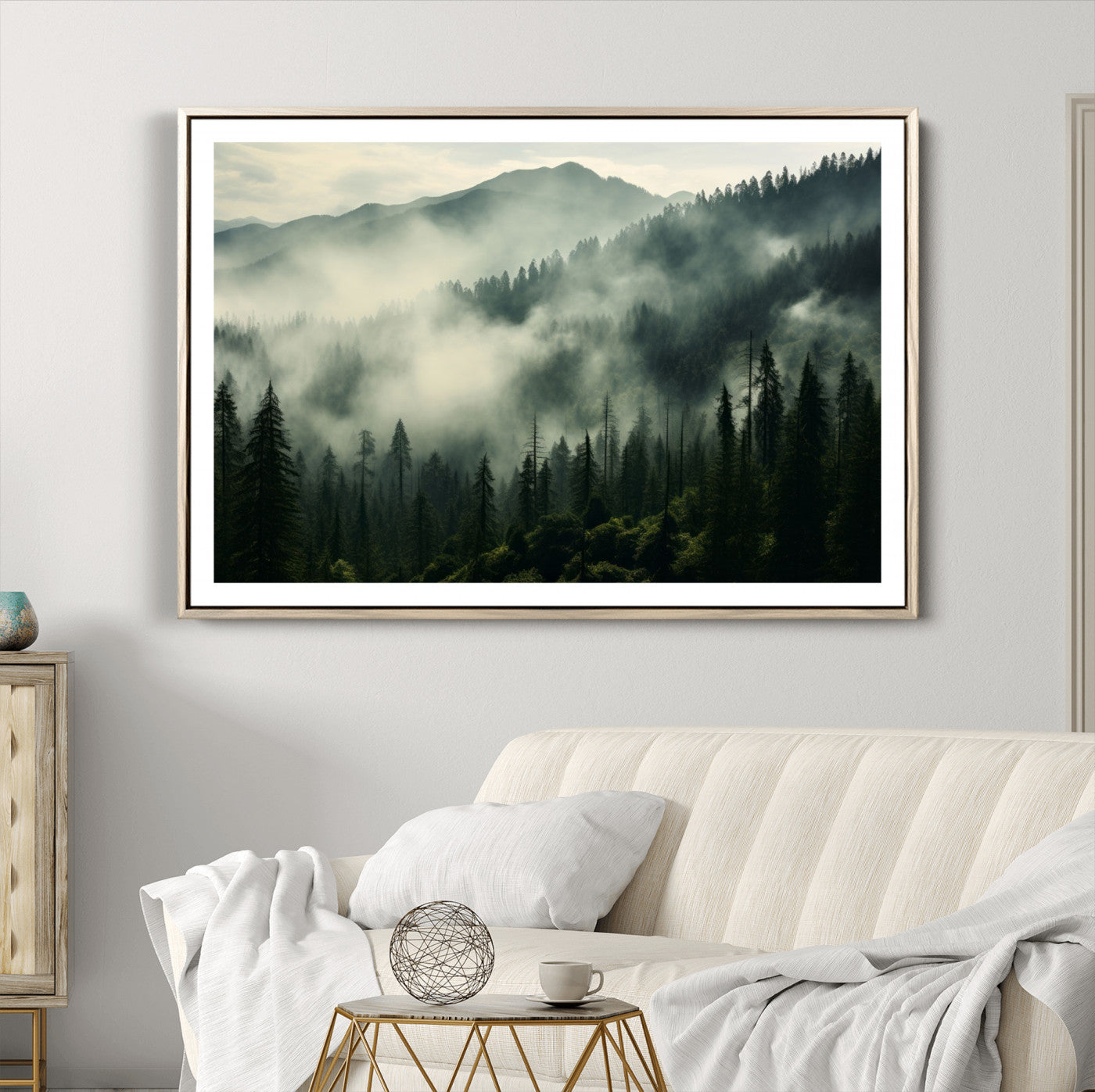 25295-MGV-CV-36X24-Captivating Misty Forest Wall Art Premium Canvas Print a Foggy and Serene Atmosphere