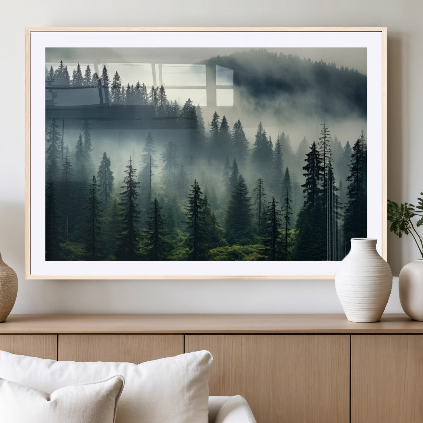 MGC-FP-36x24 - Captivating Misty Forest Wall Art Premium Canvas Print a Foggy and Serene Atmosphere