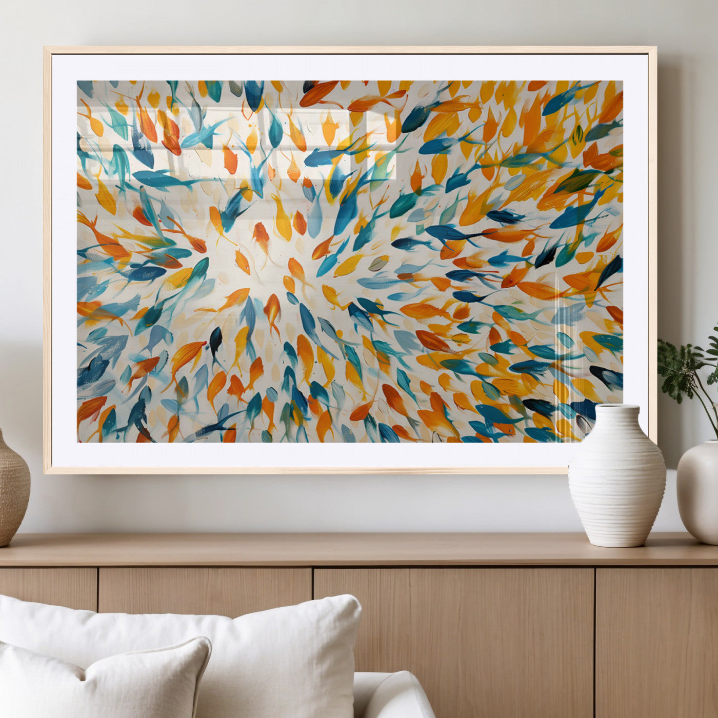 59969-MGC-FP-36x24_Natural-Colorful Fish Wall Art Print – Abstract Ocean-Inspired Wall Art for Modern Spaces | Framed Canvas,