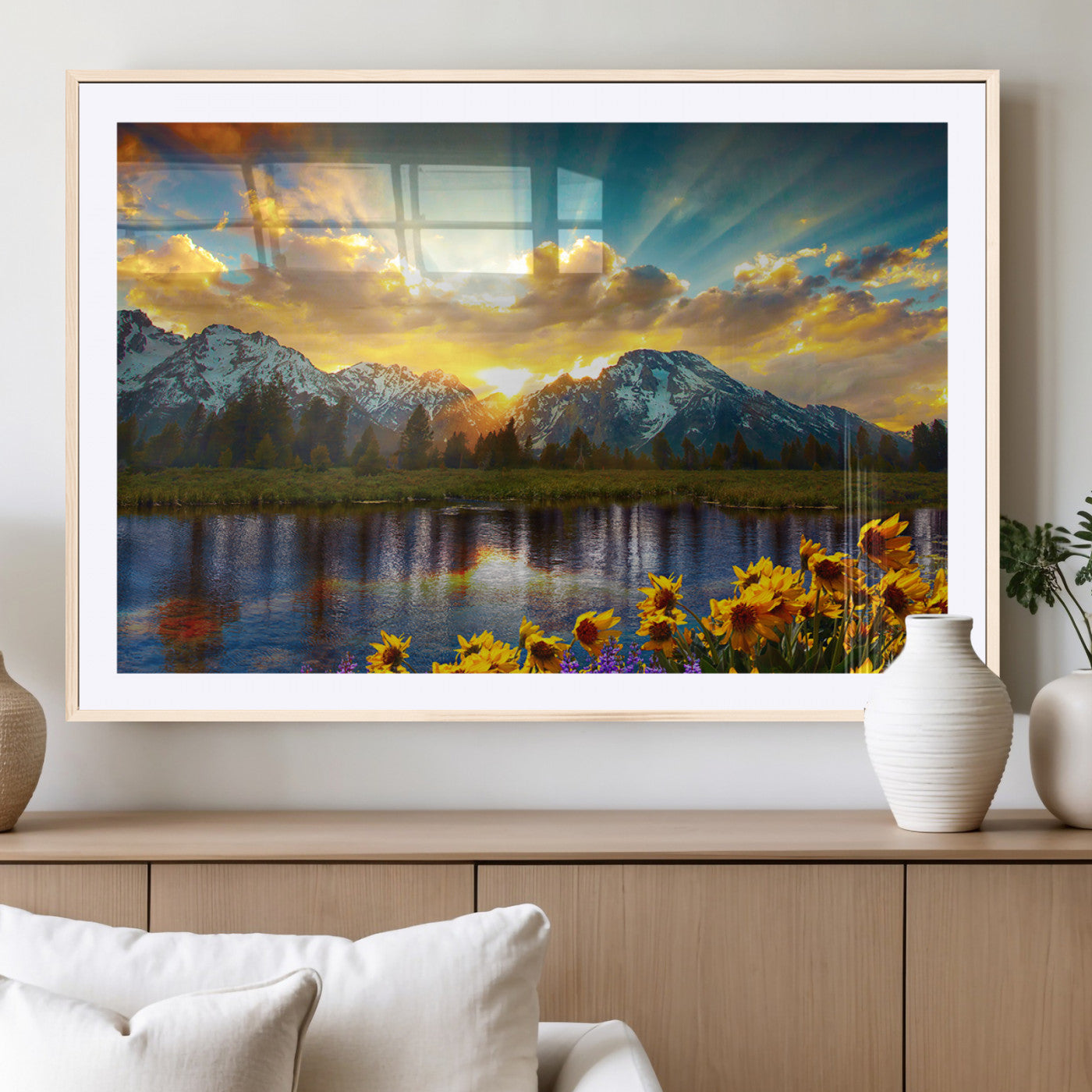 MGC-FP-36x24 - Grand Teton Park Amazing Mountain Landscape Sunset Wall Art Canvas Print