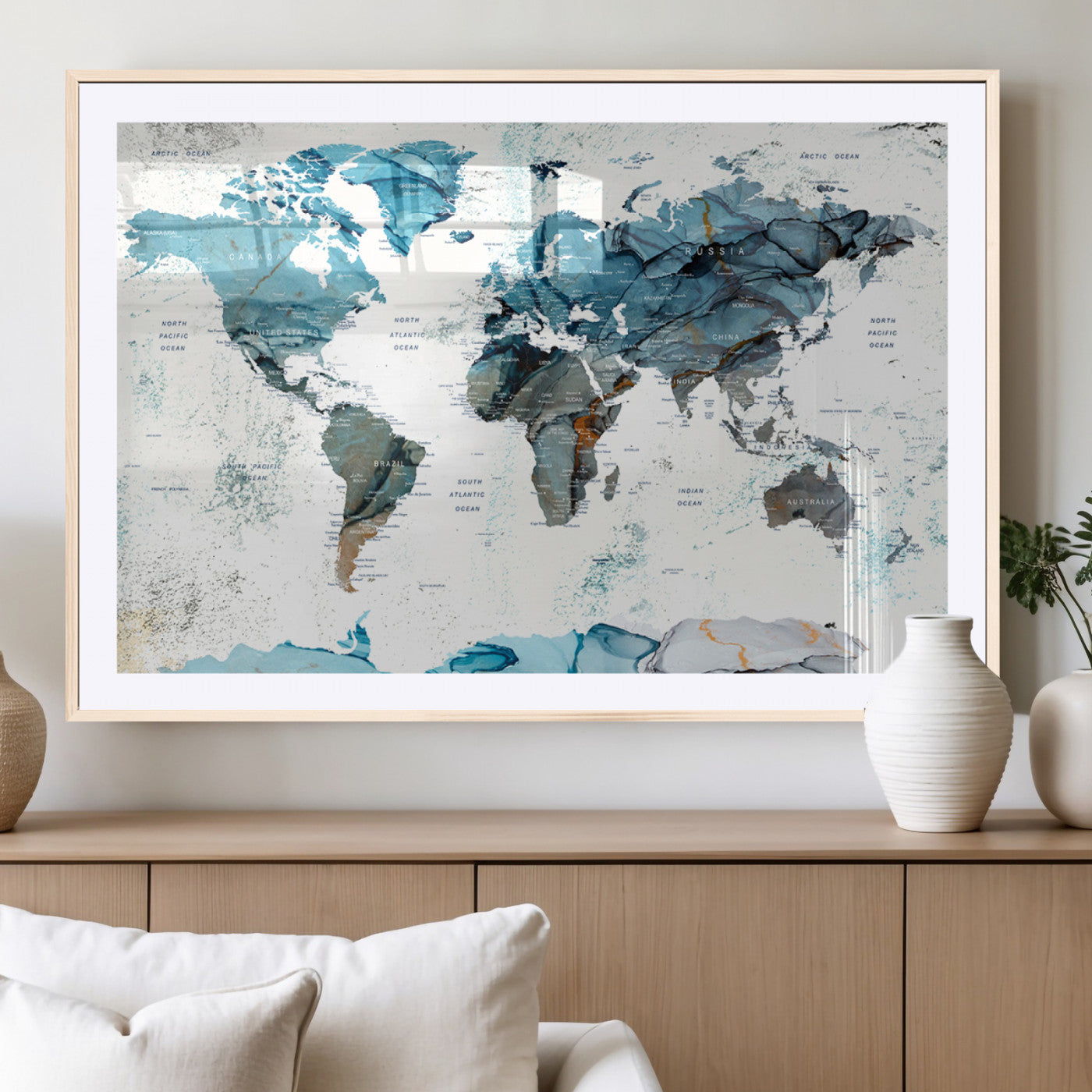 MGC-FP-36x24 - Push Pin World Map Canvas Print – Framed Wall Art for Couples to Track Their Travels – Anniversary