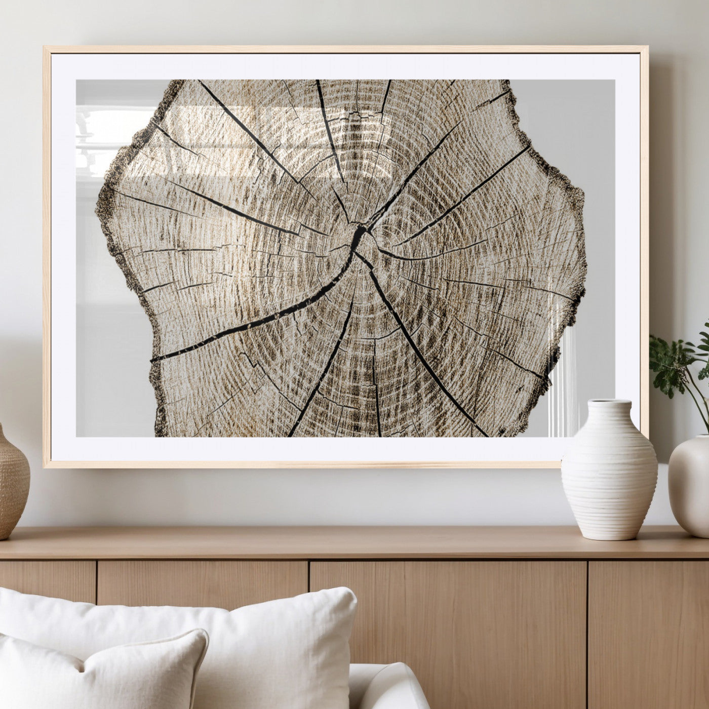 MGC-FP-36x24 - Abstract Wood Tree Ring Wall Art - Ready to Hang Minimalist Wooden Design for Rustic & Contemporary