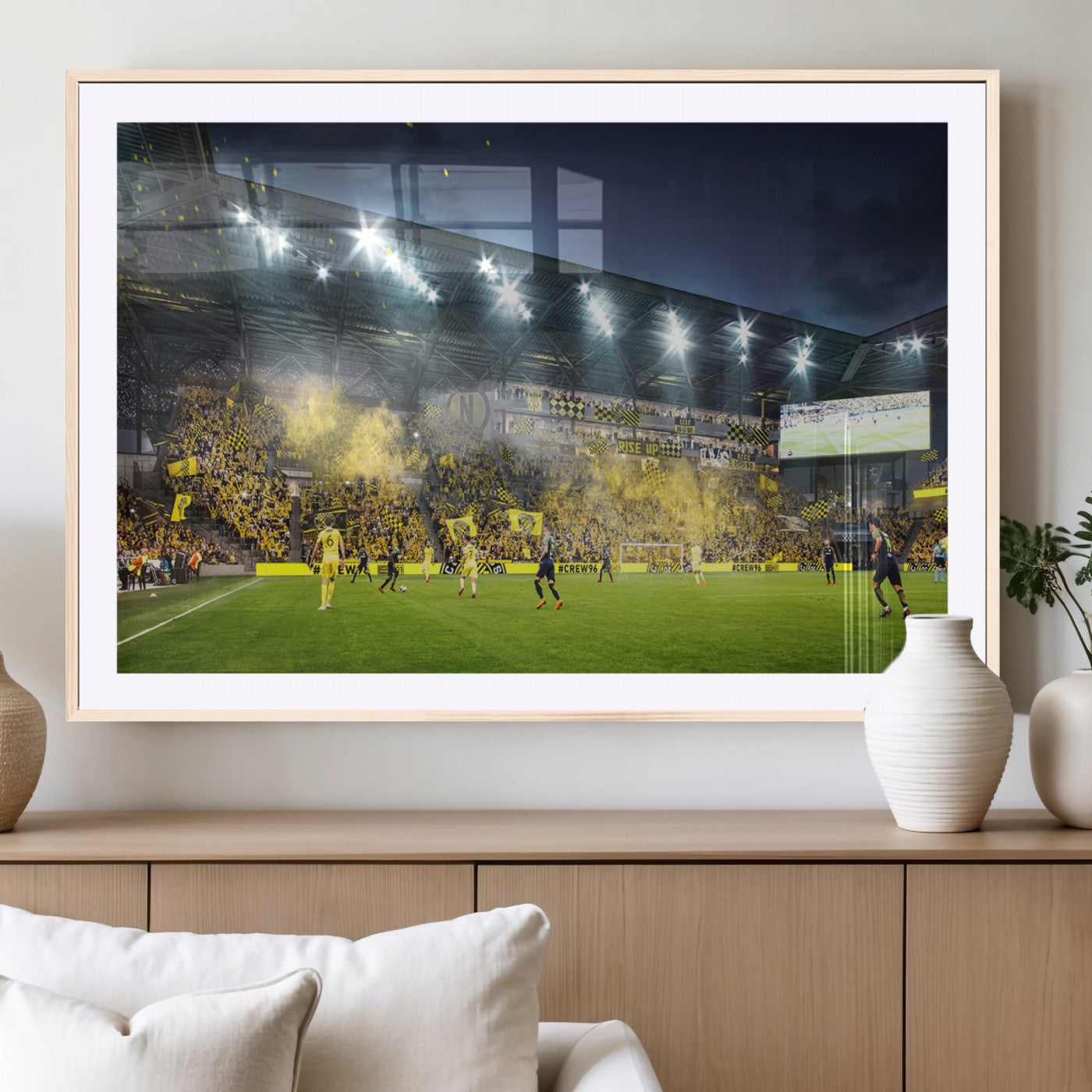 MGC-FP-36x24 - Columbus Crew Stadium Match Triple Canvas Wall Art - Dynamic MLS Game Scene Canvas Wall Art
