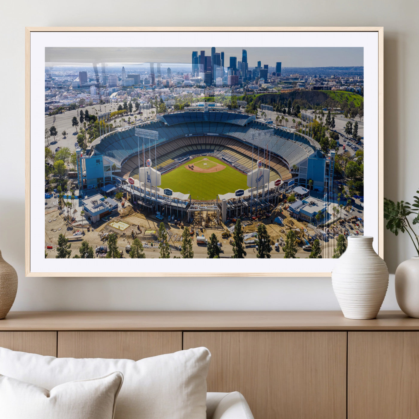 MGC-FP-36x24 - Los Angeles Dodgers Dodger Stadium Wall Art Canvas Print - MLB Baseball Stadium, Framed Los Angeles