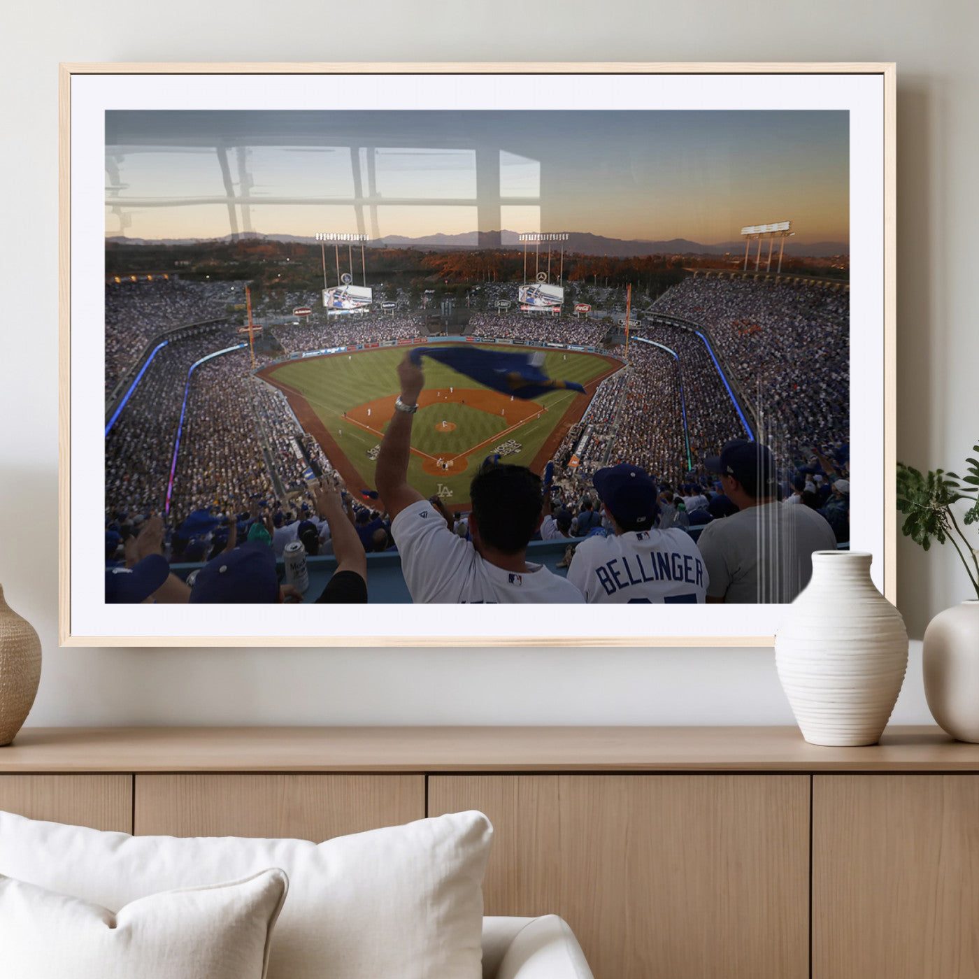 MGC-FP-36x24 - Dodger Stadium Sunset Game Triple Canvas Wall Art - Los Angeles Dodgers MLB Match