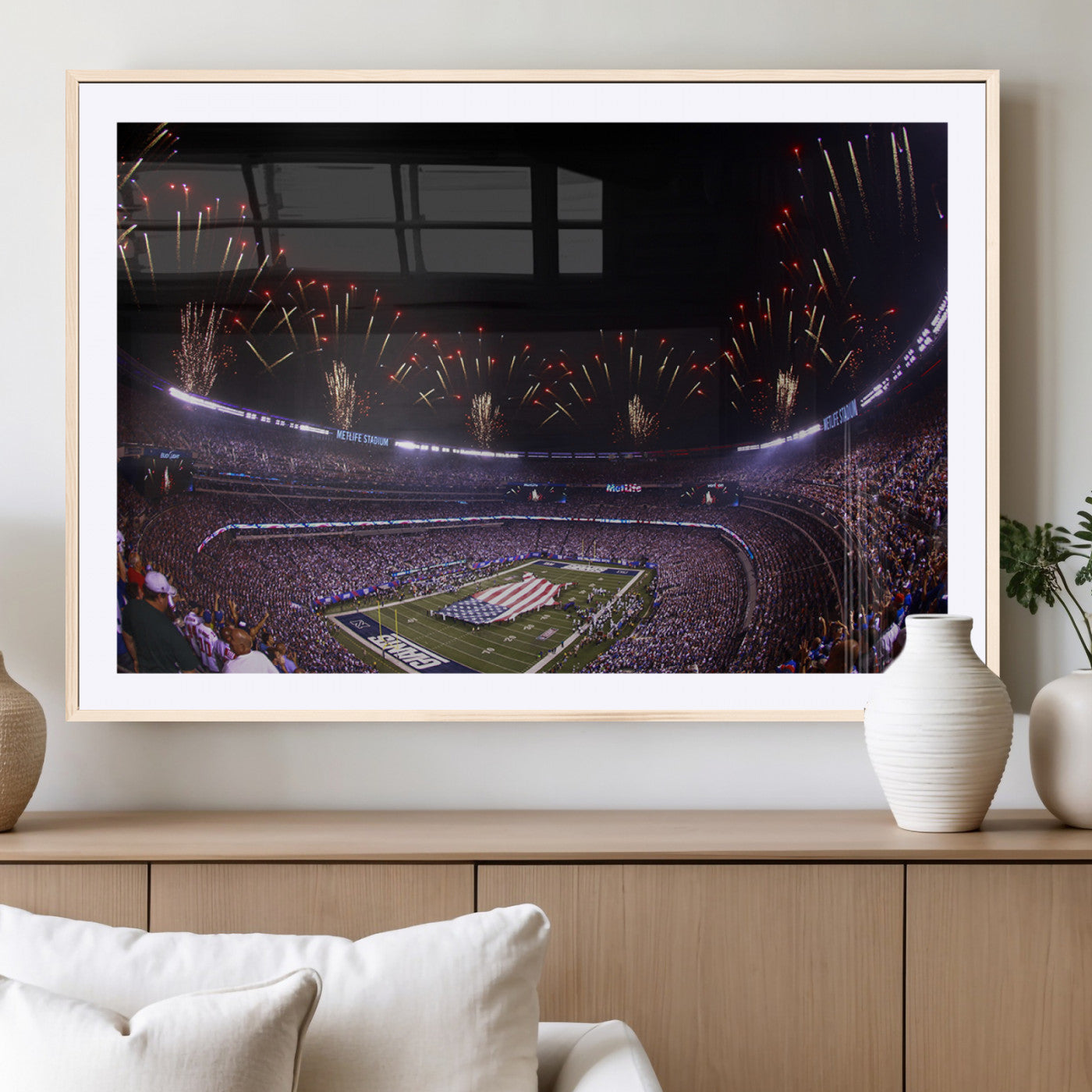 MGC-FP-36x24 - New York Giants Football Team Print - East Rutherford MetLife Stadium Wall Art Canvas Print