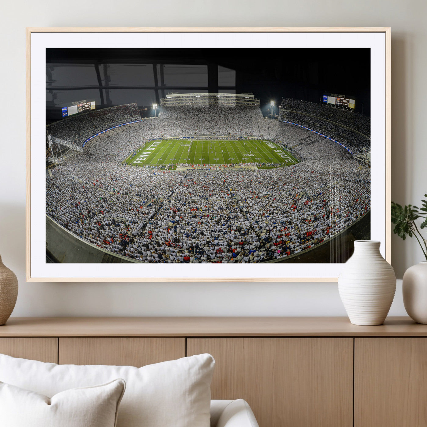 MGC-FP-36x24 - Beaver Stadium Night Game Triple Canvas Wall Art - Penn State Nittany Lions Football Match