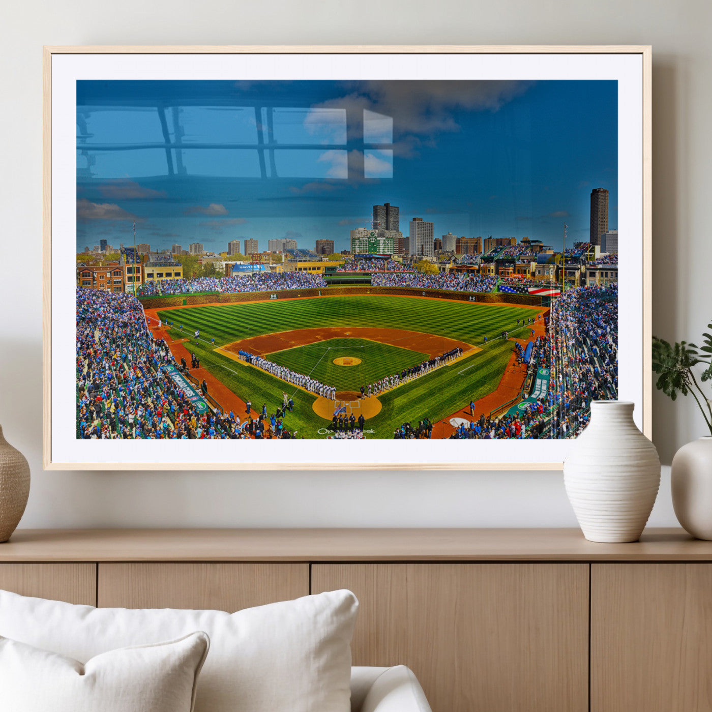 MGC-FP-36x24 - Wrigley Field Chicago Cubs Canvas Wall Art - Iconic Baseball Stadium Print for Sports Lovers - Ready