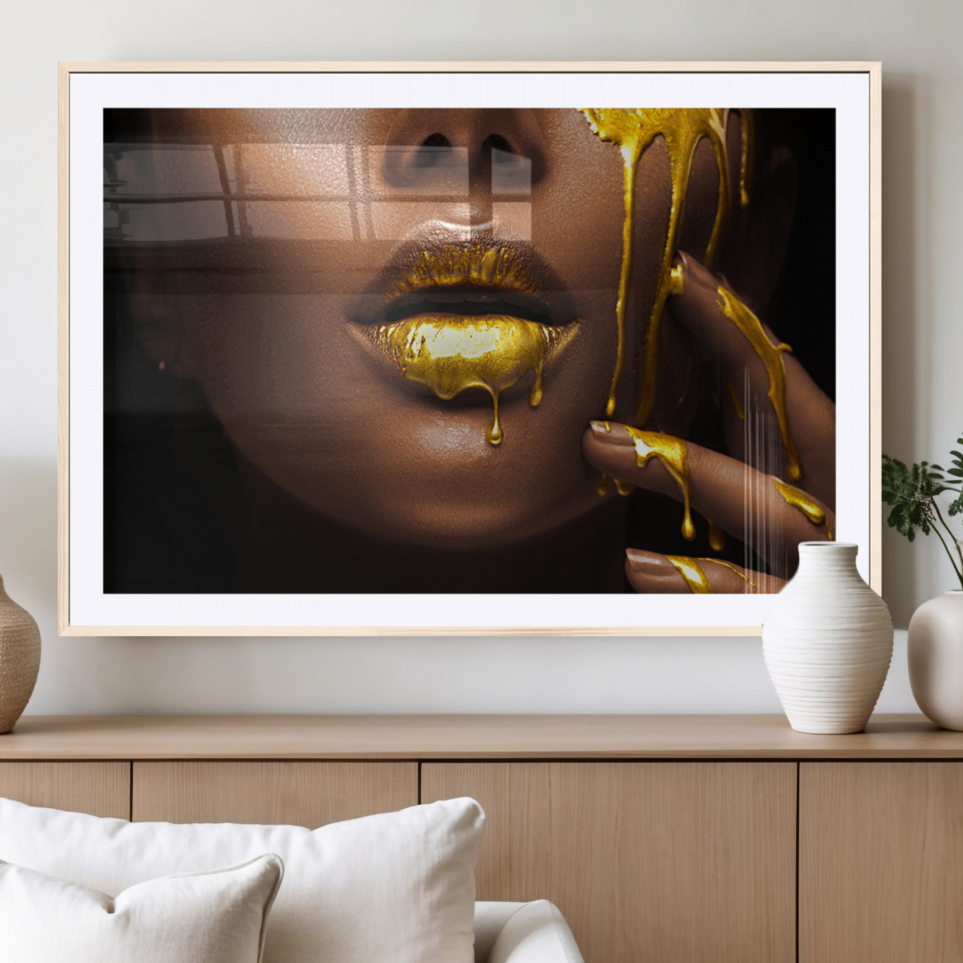 MGC-FP-36x24 - African American Art Black Woman Canvas Print, African Wall Art, Fashion African Woman Gold Lips