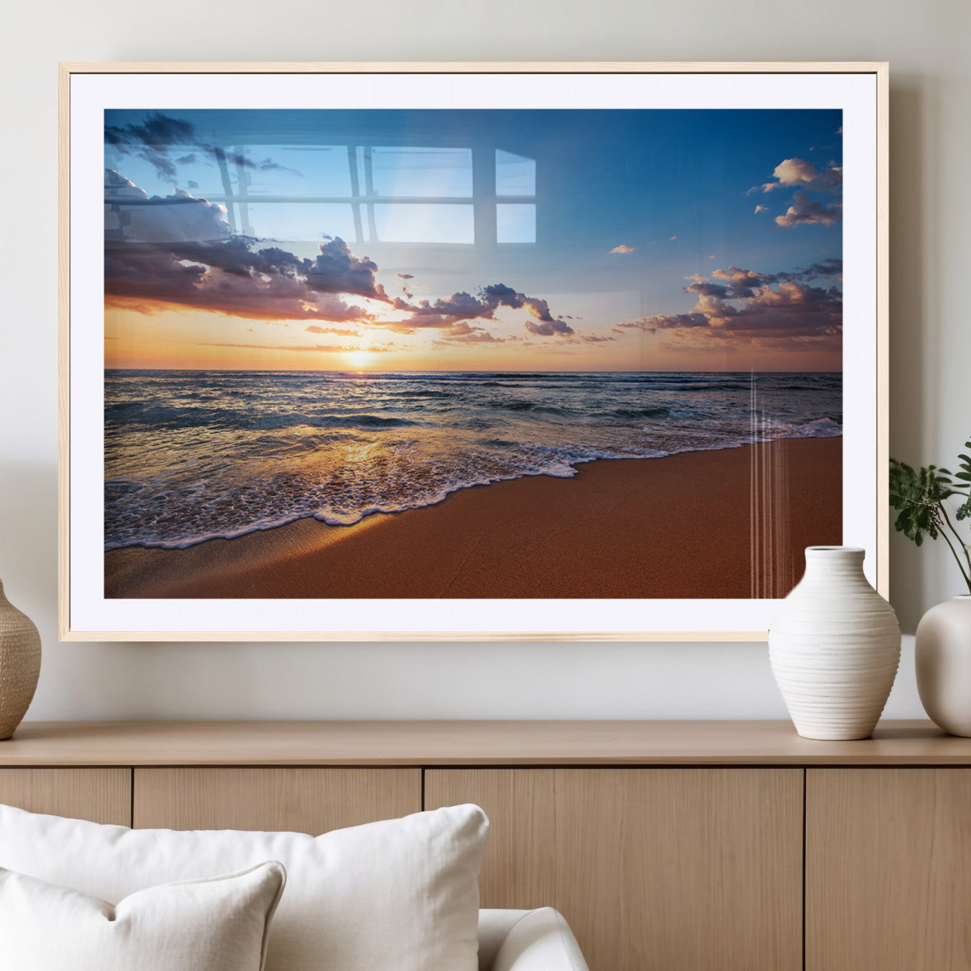 MGC-FP-36x24 - Golden Hour Beach Sunset Wall Art | Canvas Print | Ready to Hang | Coastal Wall Art for Living Room