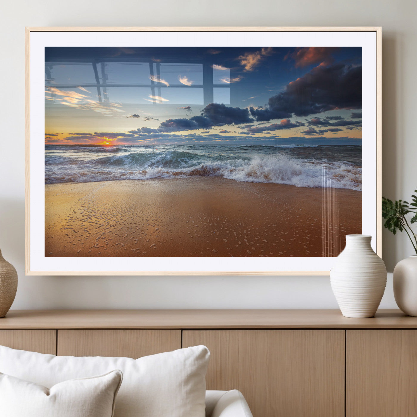 MGC-FP-36x24 - Beach Canvas Wall Art - Coastal Seascape Print for Living Room or Bedroom, Ocean Waves on Sand,