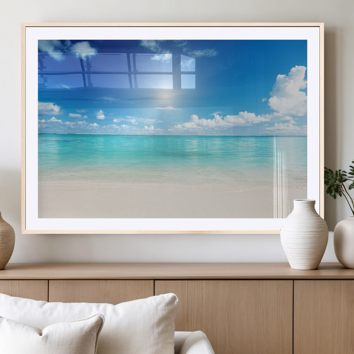 MGC-FP-36x24 - Blue Ocean Wall Art Canvas Print - Tranquil Ocean Paradise Triptych Wall Art - Ready to Hang Beach