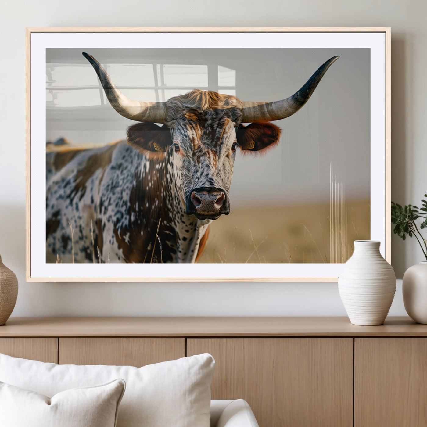 MGC-FP-36x24 - Texas Bull Longhorn Wall Art Canvas Print for Farm House Wall Decor, Farmhouse Wall Art Print