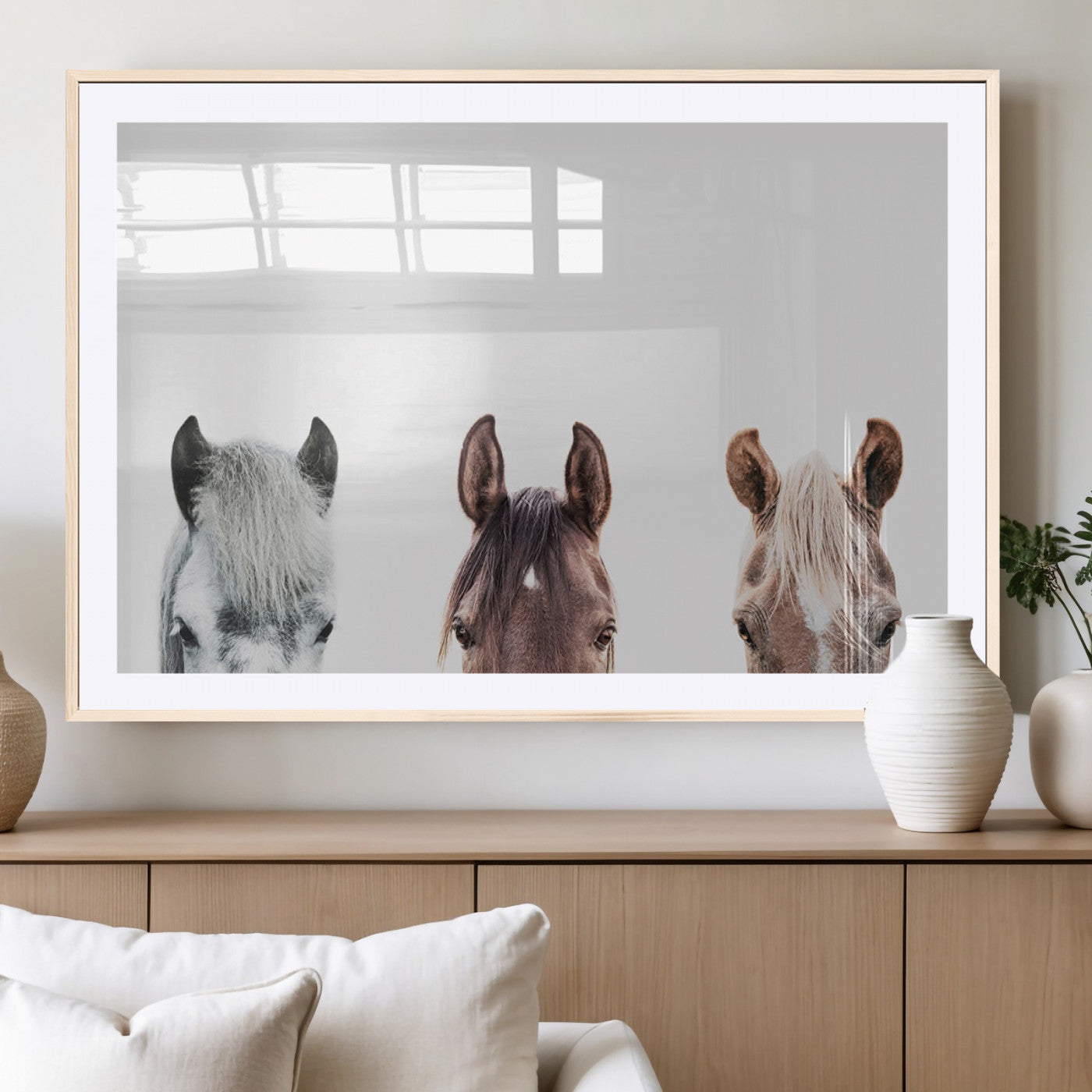 MGC-FP-36x24 - Horse Wall Art - Minimalist Horse Triptych Wall Art – Modern 3-Panel Giclée Canvas Featuring Horse