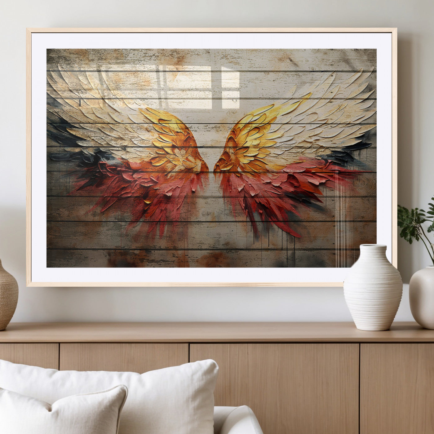 MGC-FP-36x24 - Abstract Angel Wings Canvas Wall Art – Framed and Ready to Hang Modern Angelic Wings Decor for