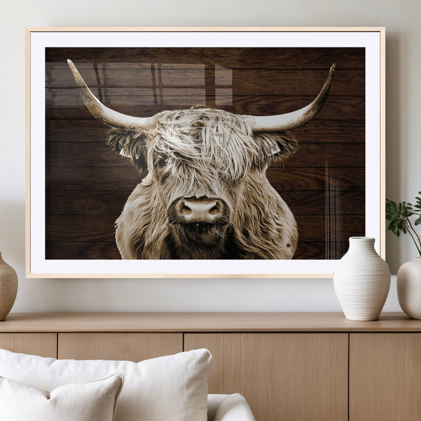 MGC-FP-36x24 - Highland Cow Wall Art Canvas Print, Rustic Farmhouse Decor, Majestic Scottish Highland Bull Portrait