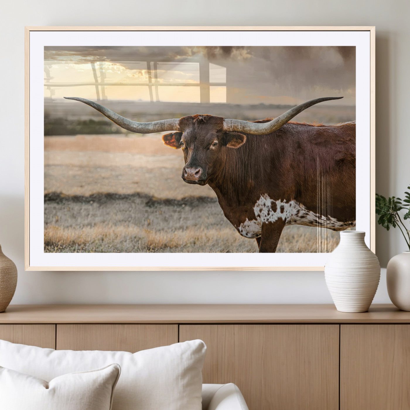 MGC-FP-36x24 - Texas Longhorn Wall Art Canvas Print, Rustic Ranch Decor, Majestic Western Longhorn Cattle