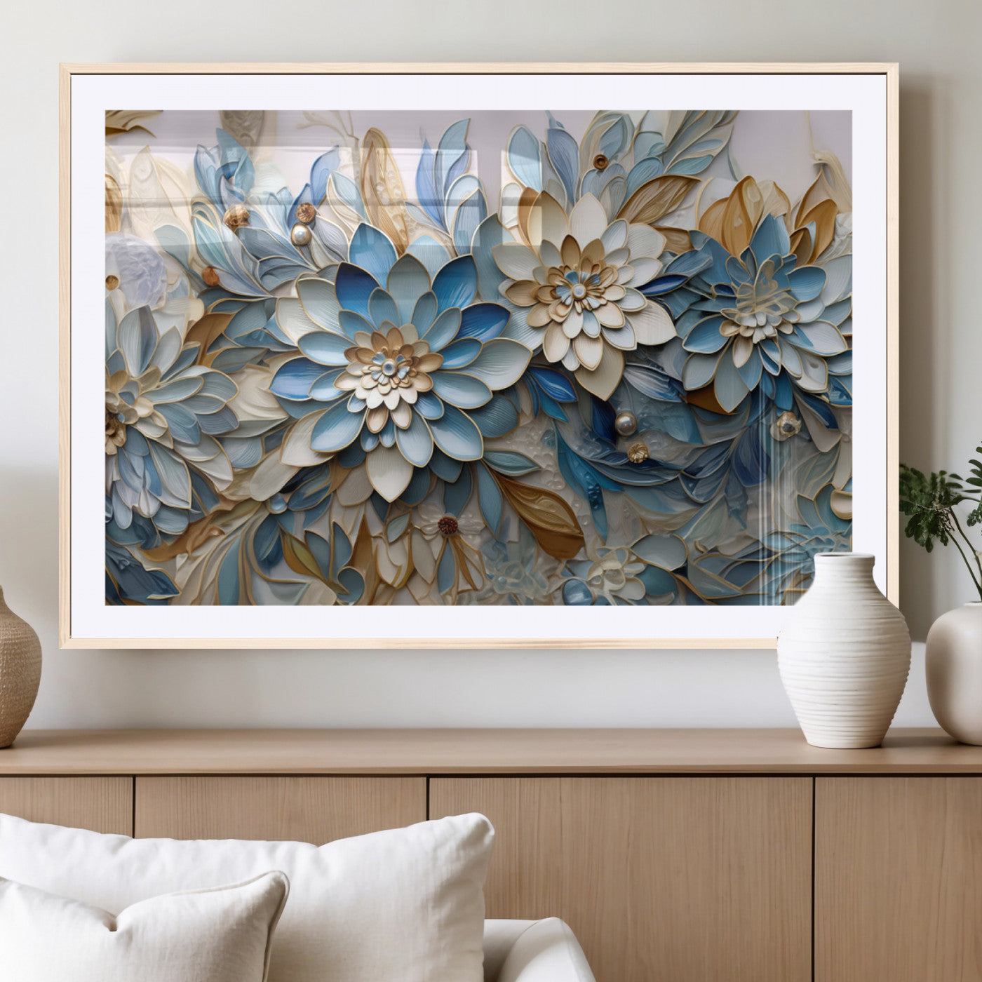MGC-FP-36x24 - Blu Abstract Flower Wall Art Canvas Print