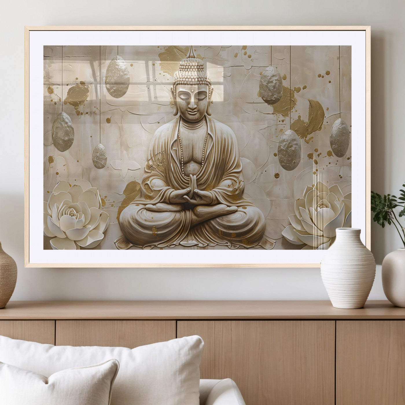 MGC-FP-36x24 - Serene Buddha Wall Art | Yoga Room Decor and Meditation Wall Art Print | Framed and Ready to Hang