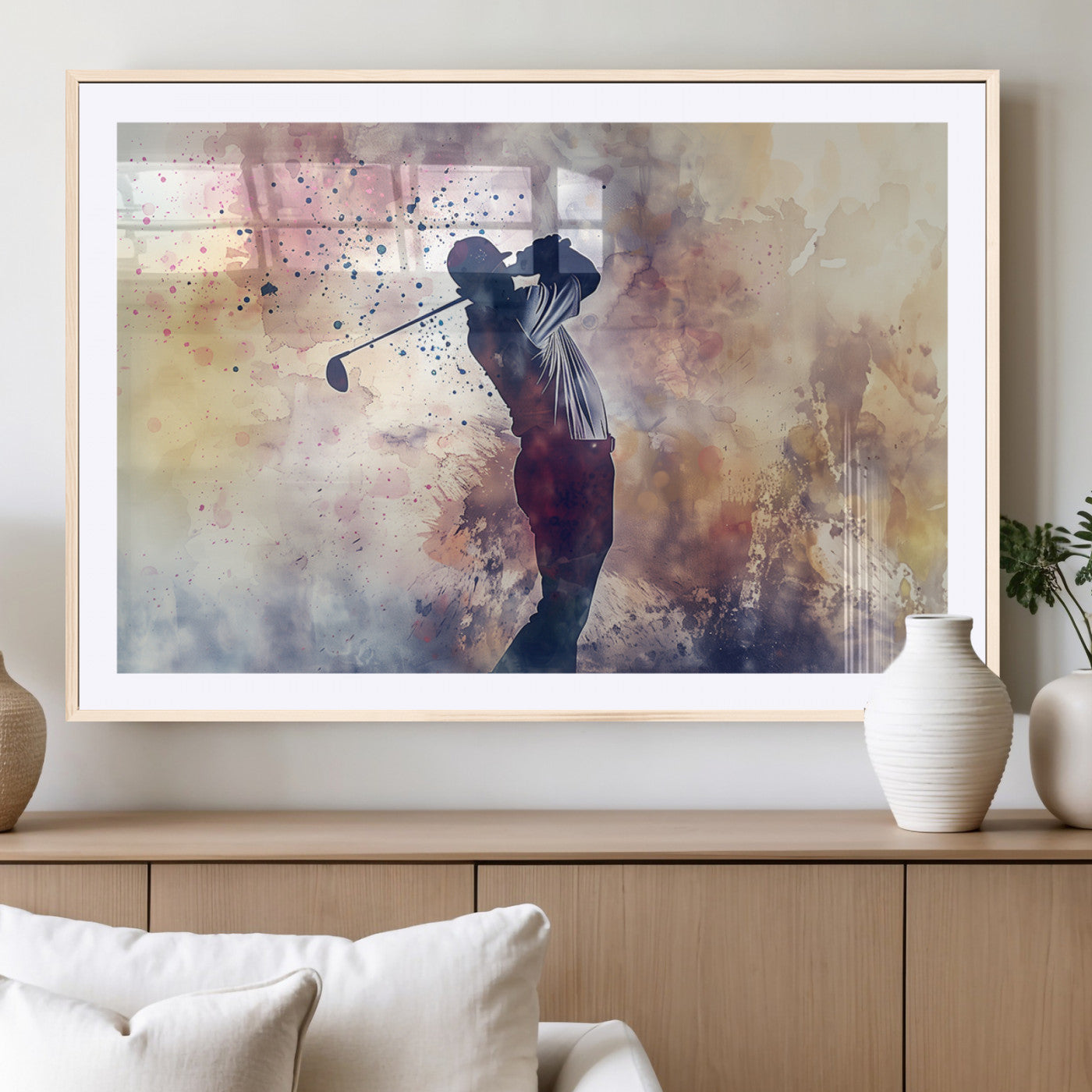 MGC-FP-36x24 - Abstract Watercolor Golf Player Wall Art Canvas Print