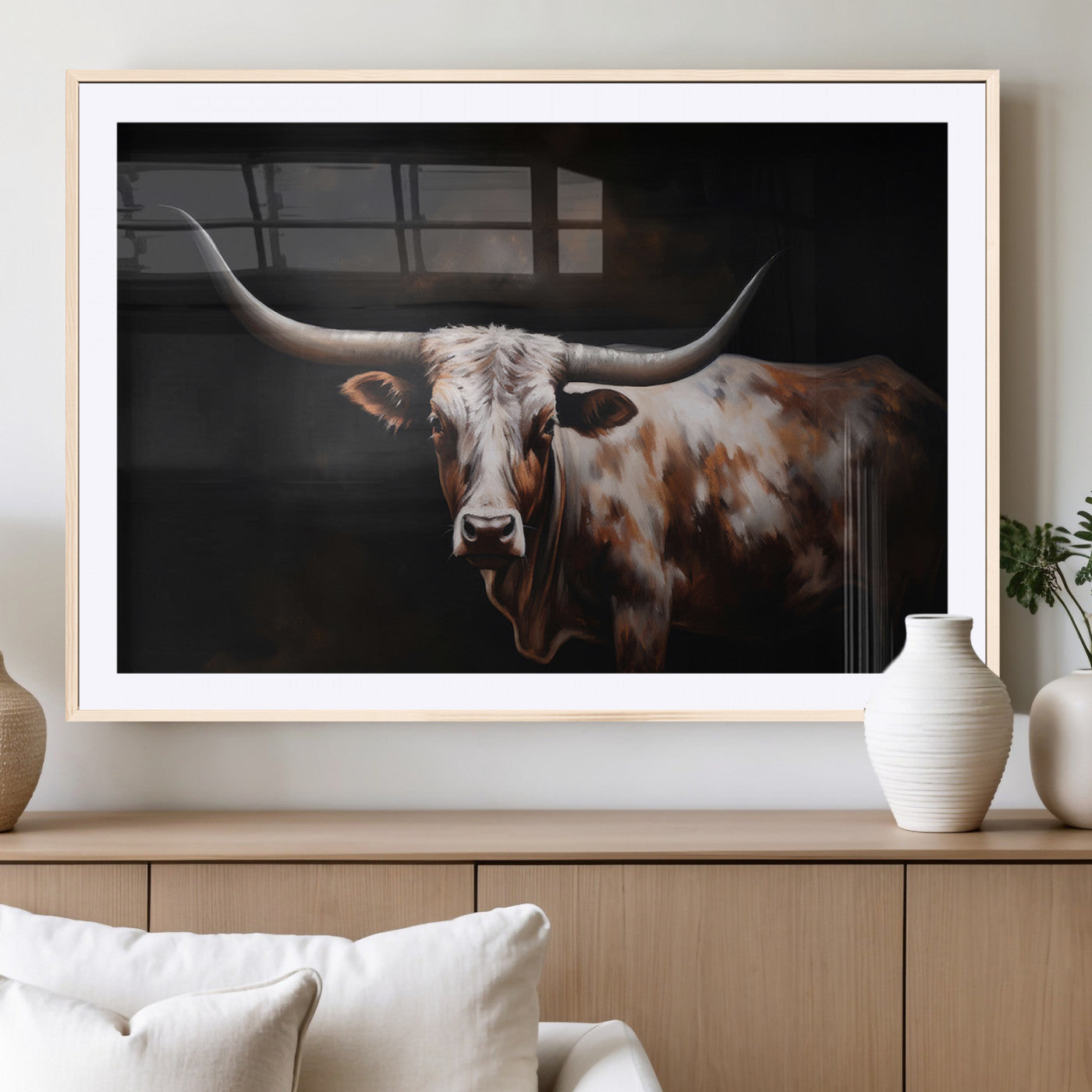 82543-MGV-CV-36X24-Texas Longhorn Wall Art Canvas Print | Western Ranch Decor | Bold Rustic Cattle Artwork | Ready to