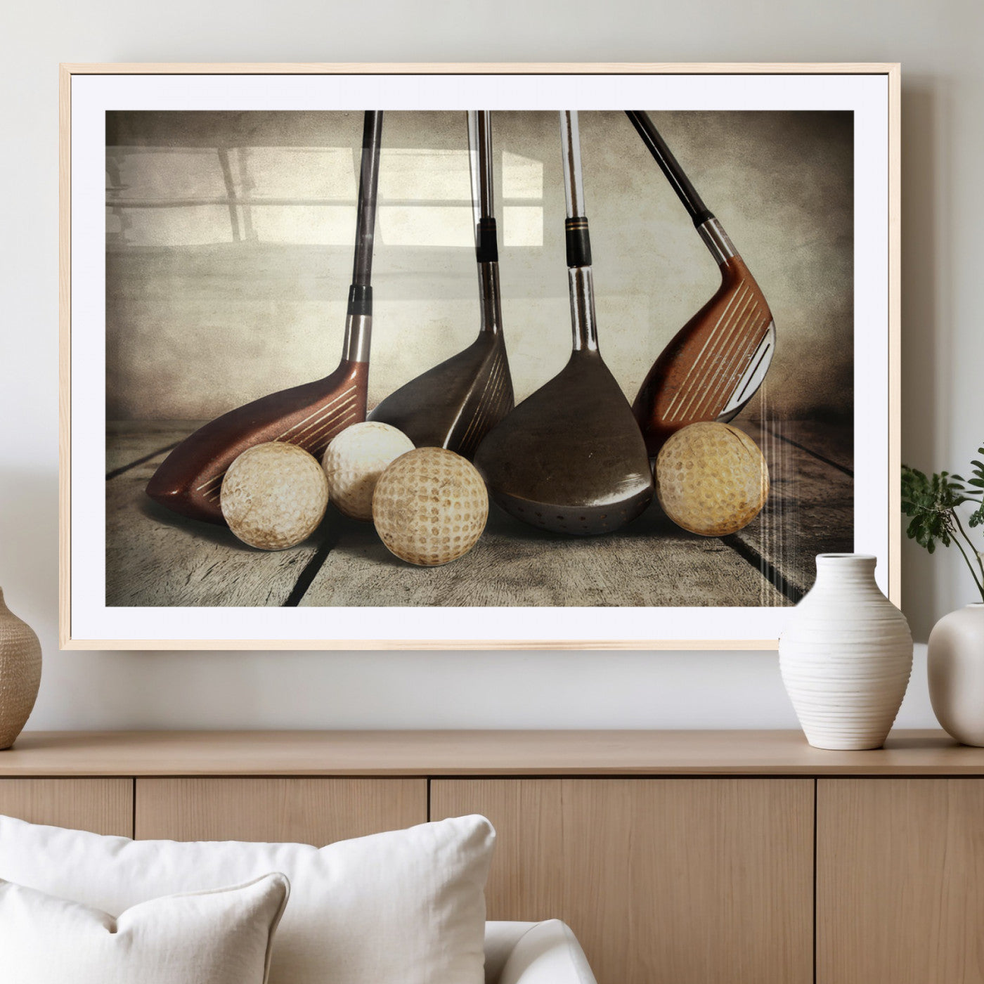MGC-FP-36x24 - Vintage Golf Ball Art | Golf Decor for Man Cave or Office | Ready to Hang and Framed