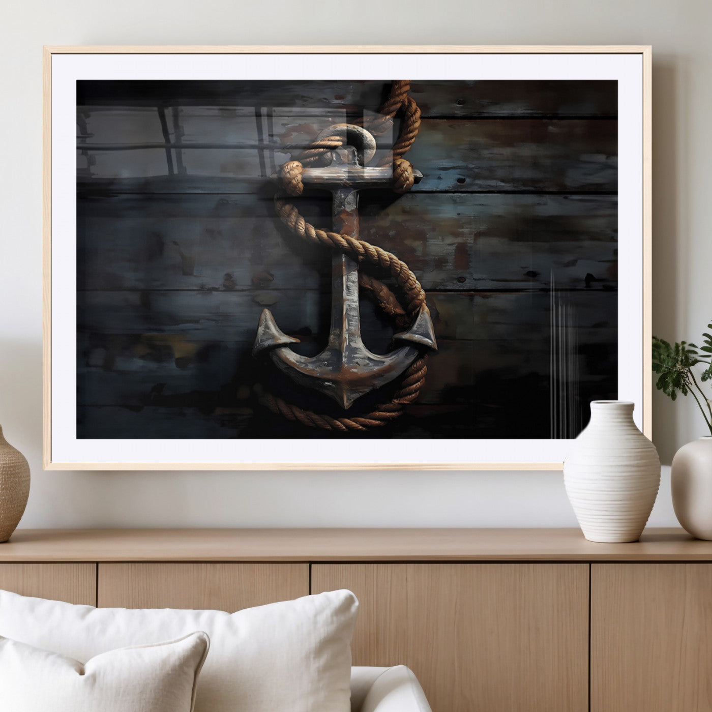MGC-FP-36x24 - 3 Panel Grunge Abstract Anchor Wall Art Canvas Print Set