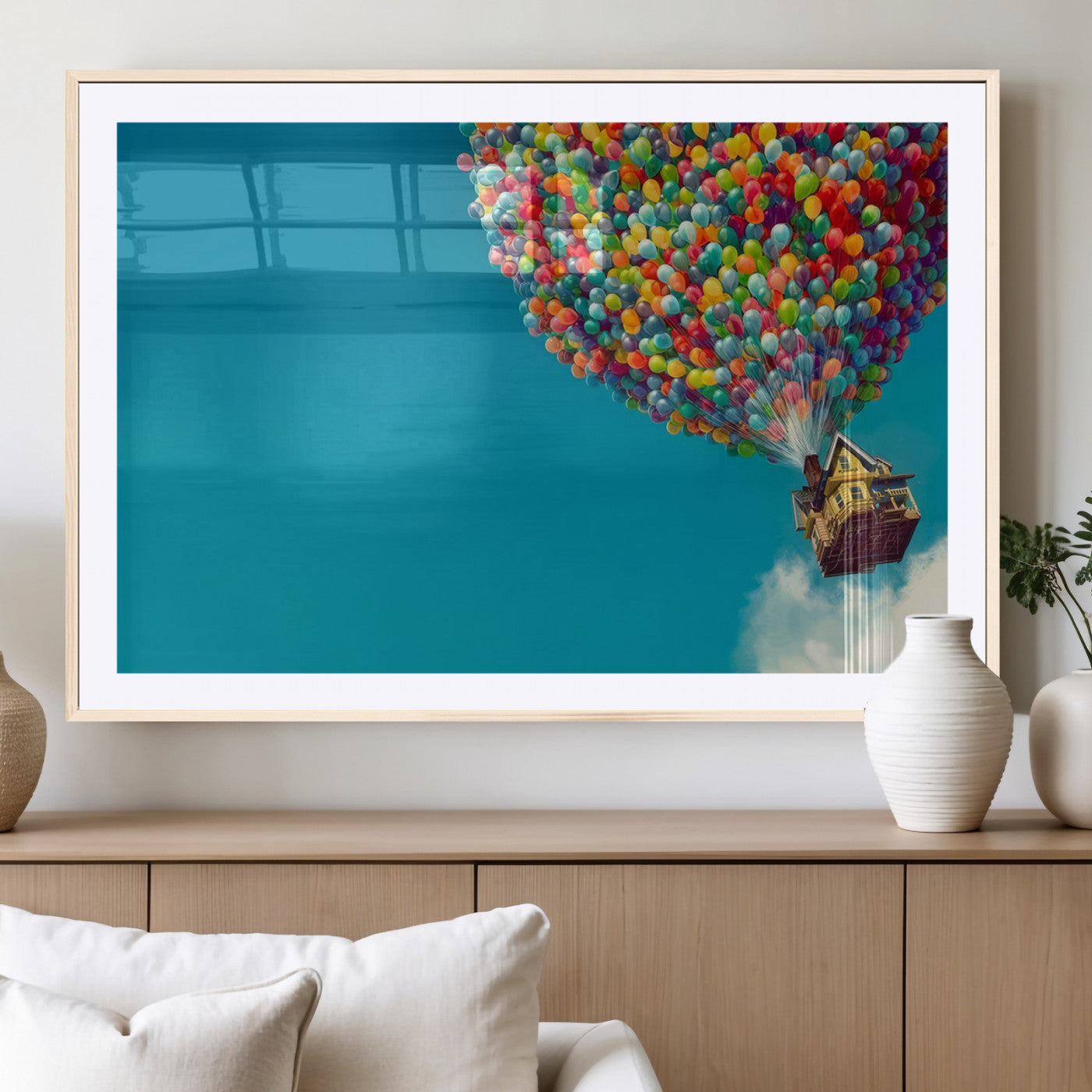 MGC-FP-36x24 - Carl Fredricksen, Up Movie Wall Art, Colorful Balloon House Art | Whimsical Wall Decor for Living