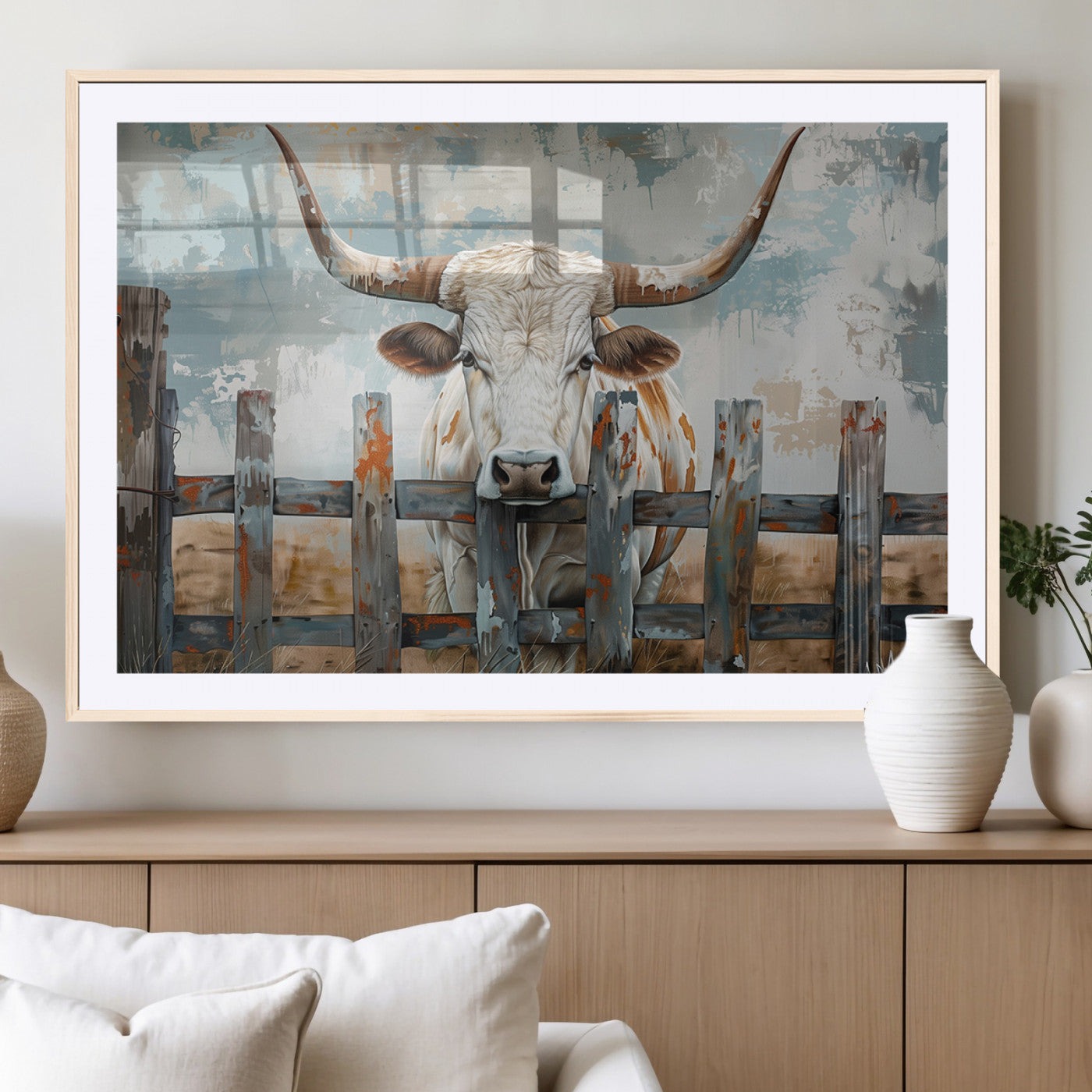 MGC-FP-36x24 - Vintage Cow Wall Art Canvas Print for Farmhouse Wall Decor Theme, Cattle Wall Art Print