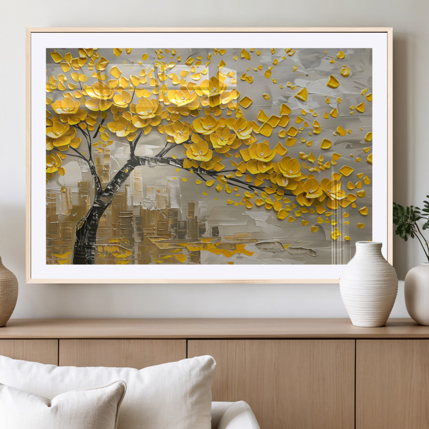 MGC-FP-36x24 - Yellow Blossom Tree Canvas Wall Art - Floral Abstract Modern Contemporary Artwork for Living Room or