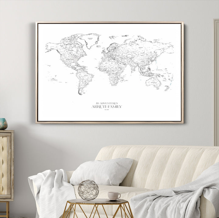 Personalized World Map Wall Art Canvas Print - Custom Push Pin Travel Map Canvas - Framed Map Print for Travel Lover Gift