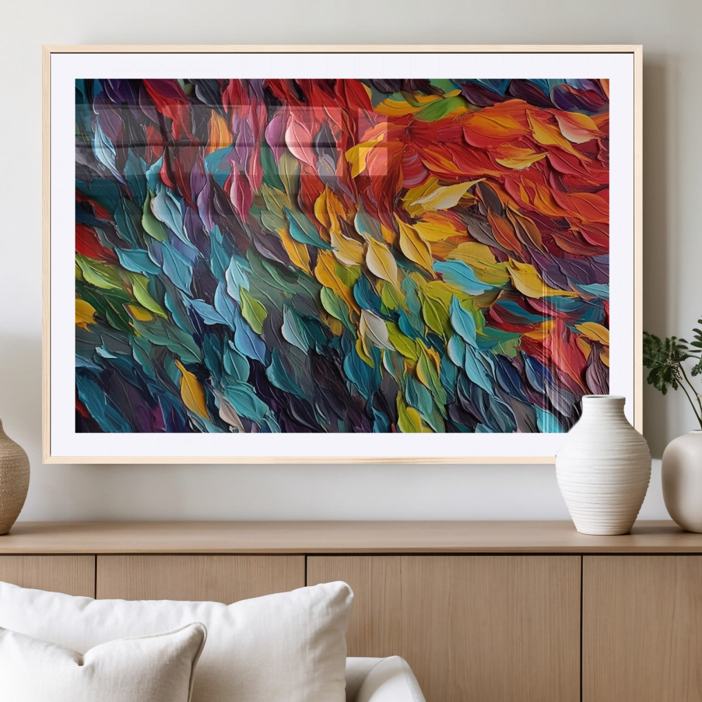 -Vibrant Abstract Leaf Wall Art Canvas Print | Bold Colorful Canvas for Living Room or Office | Ready