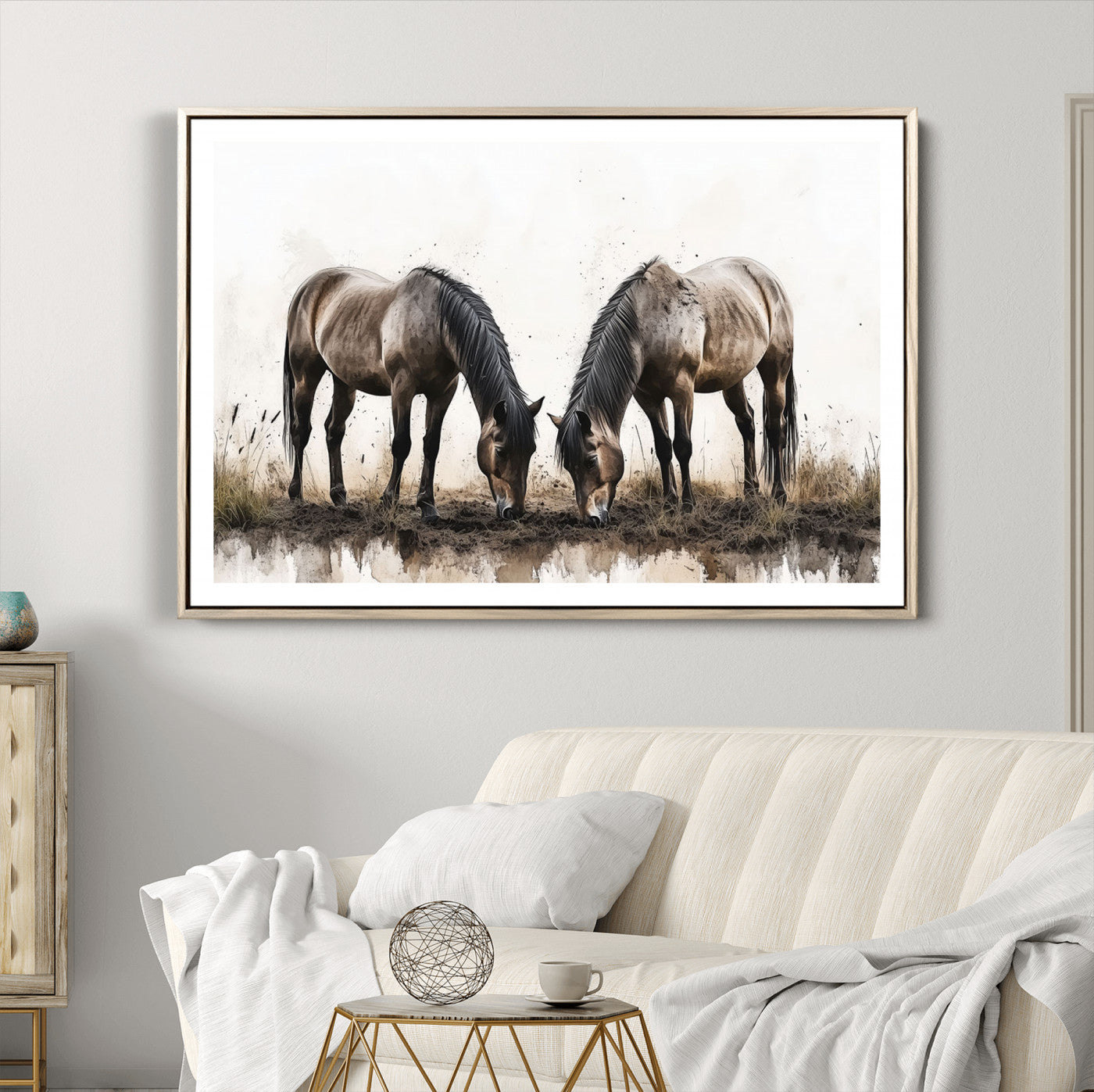 71729-MGV-CV-36X24-Chines Ink Style Horses Wall Art Canvas Print