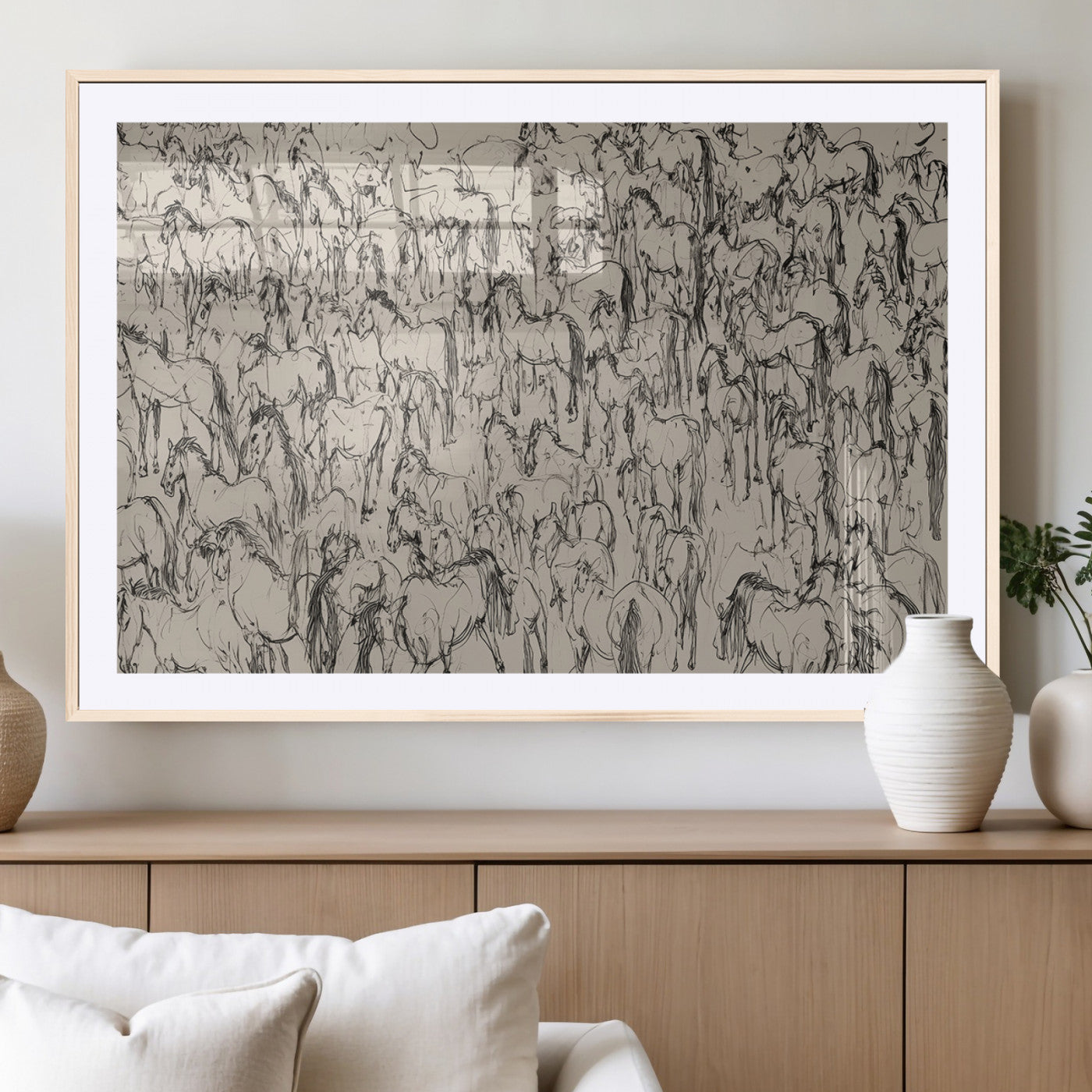 25718-MGV-CV-36X24-Abstract Horse Sketch Wall Art | Ready to Hang and Framed | Farmhouse Wall Decor for Living Room or
