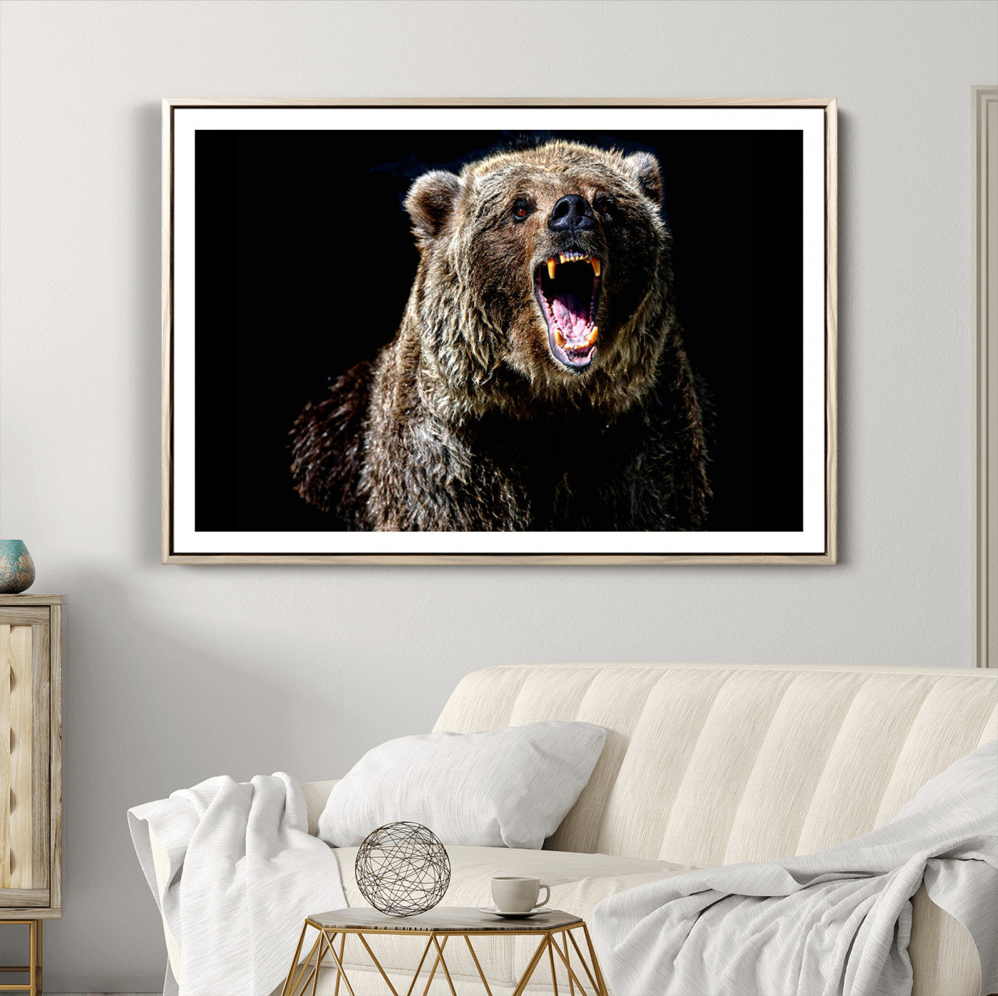 17625-MGV-CV-36X24-Grizzly Bear Canvas Print | Wildlife Wall Art for Cabin Decor | Ready to Hang Framed