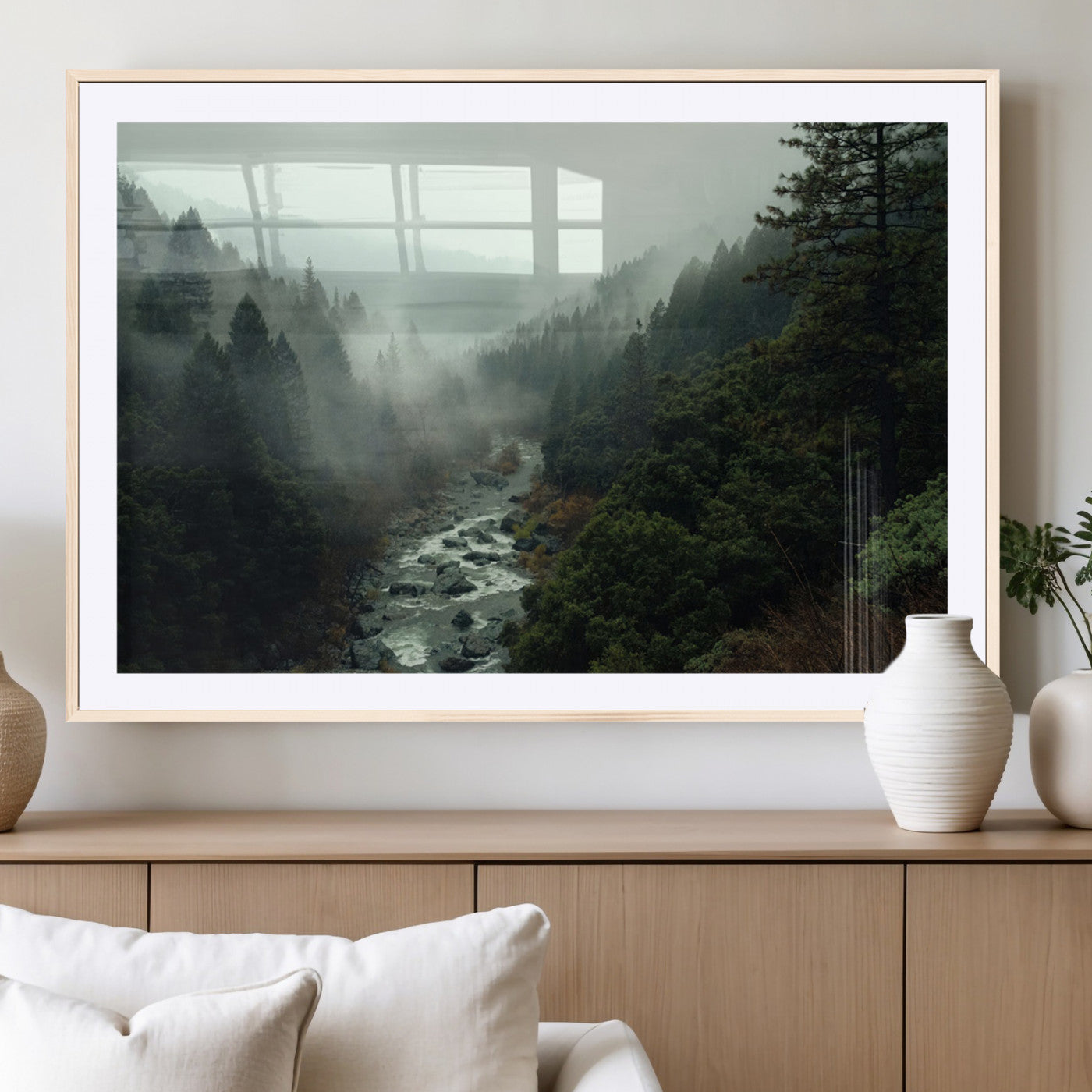 MGC-FP-36x24 - Misty Forest Wall Art | Ready to Hang and Framed | Tranquil Nature Landscape for Living Room or