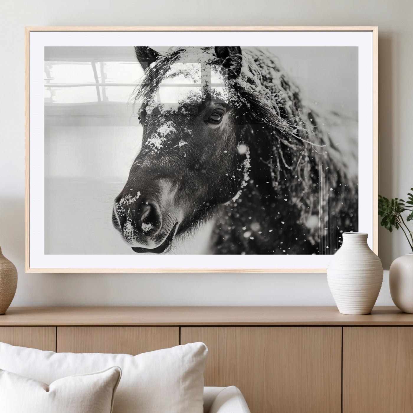 MGC-FP-36x24 - Framed Black and White Horse Wall Art | Ready to Hang and Framed | Farmhouse and Western Wall Decor