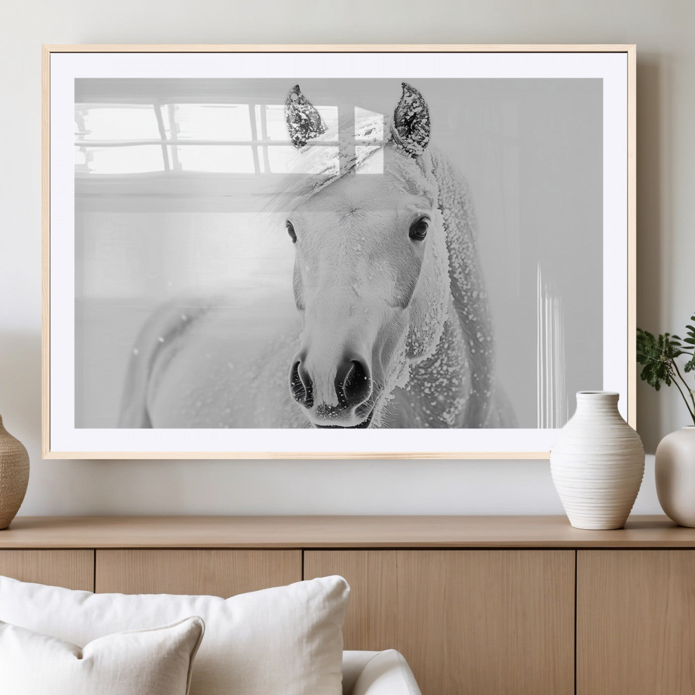 MGC-FP-36x24 - Majestic White Horse Wall Art | Ready to Hang and Framed | Farmhouse Wall Decor for Living Room