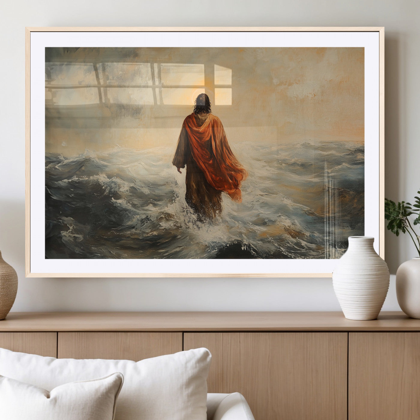 MGC-FP-36x24 - Jesus Walking on Water, Christian Wall Art, Jesus Christ Walking on Oil Painting Style Print