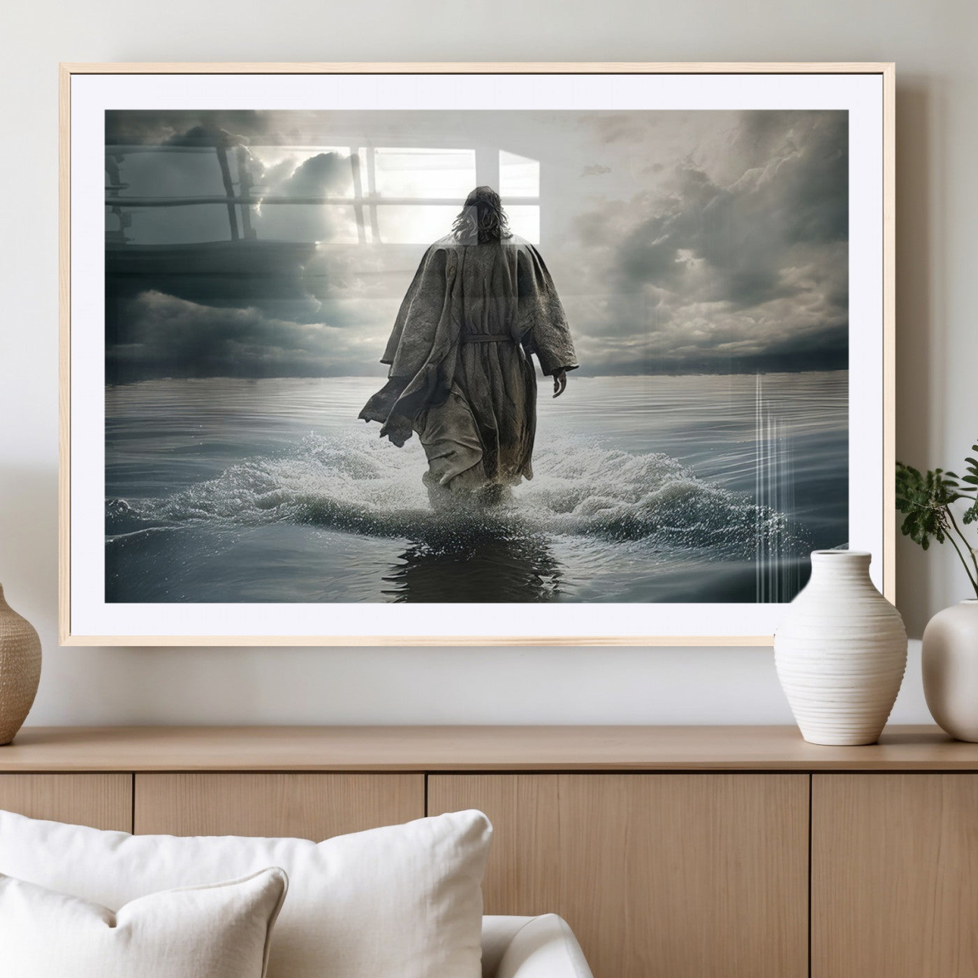 MGC-FP-36x24 - Jesus Walking on Water Wall Art | Canvas Print | Ready to Hang | Christian Home Decor | Spiritual
