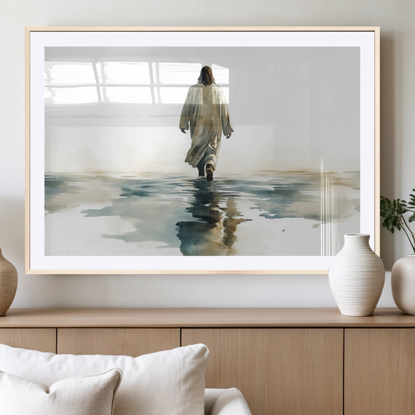 MGC-FP-36x24 - Abstract Jesus Wall Art Canvas Print, Christian Wall Art, Jesus Christ Walking