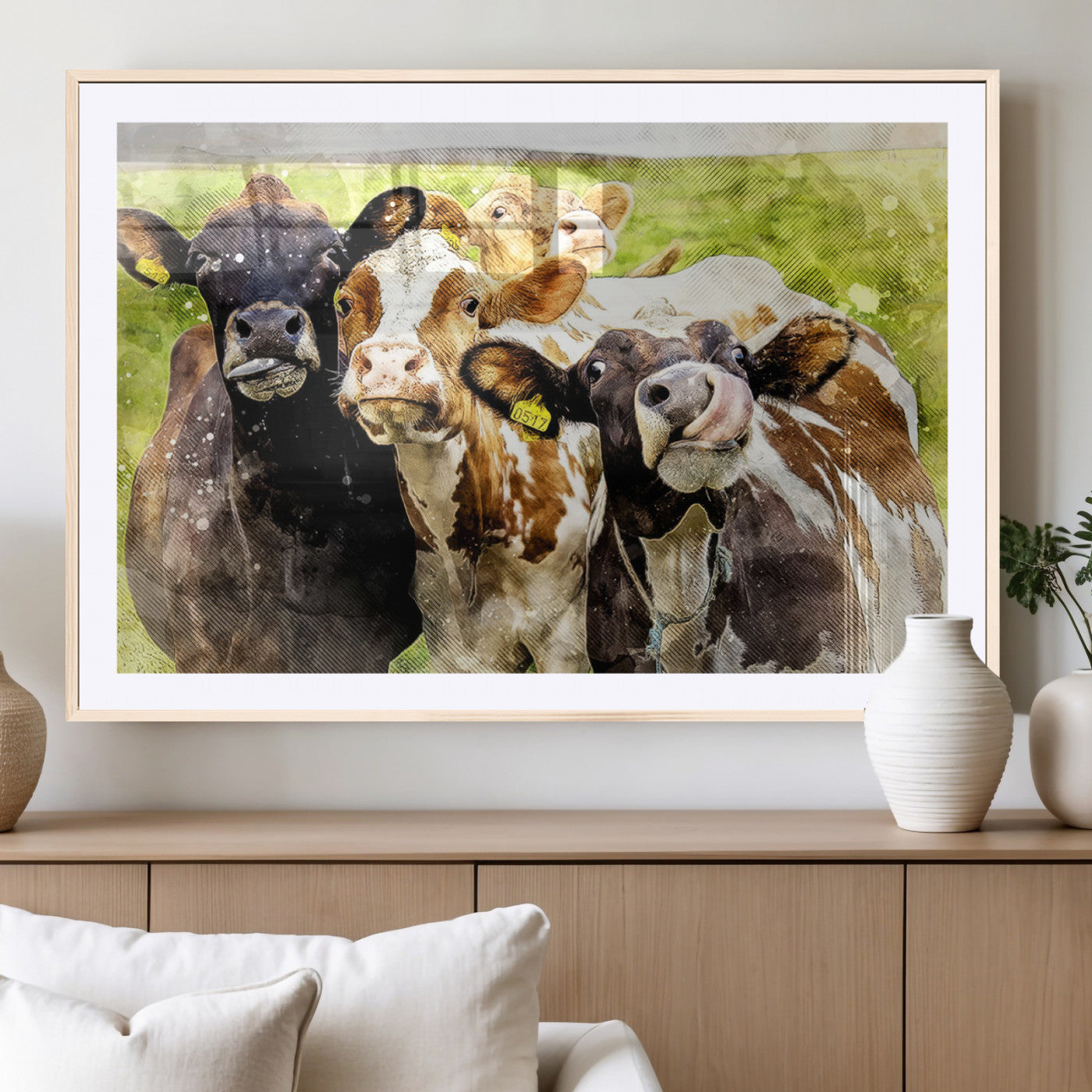 MGC-FP-36x24 - Curious Cows Farmhouse Wall Art | Ready to Hang and Framed Canvas Print | Rustic Farm Decor
