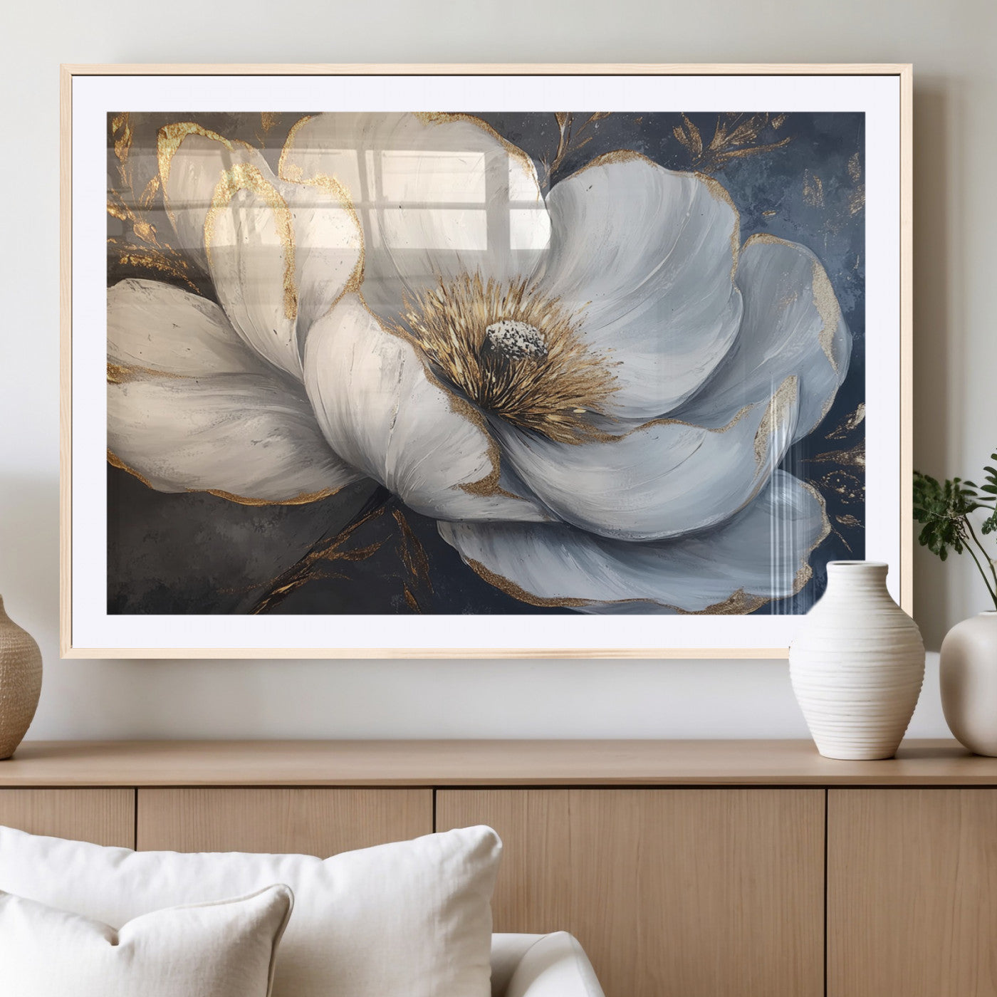 MGC-FP-36x24 - White Magnolia Flower Wall Art Canvas Print | Abstract Floral Wall Decor | Elegant Bloom Artwork |