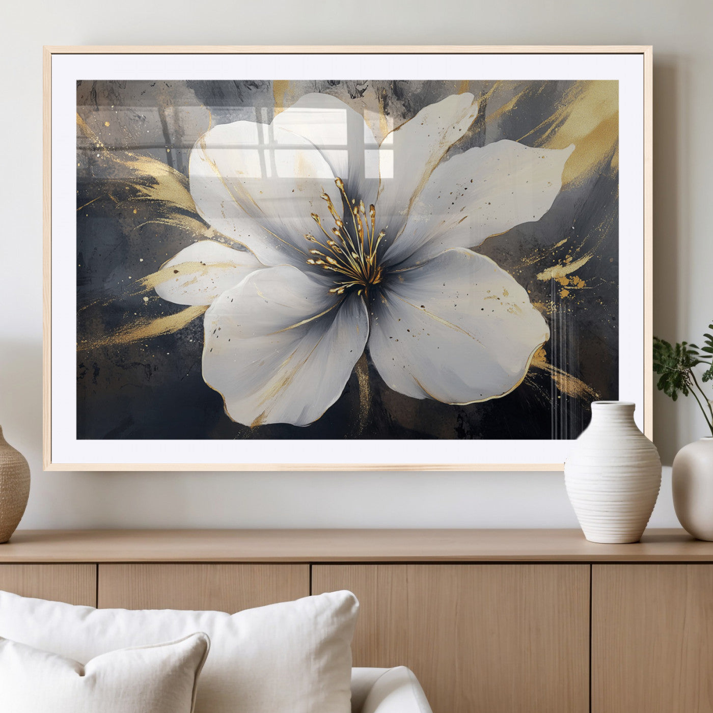 MGC-FP-36x24 - White Flower Wall Art Canvas Print | Ready to Hang | Abstract Floral Wall Decor | Elegant Bloom